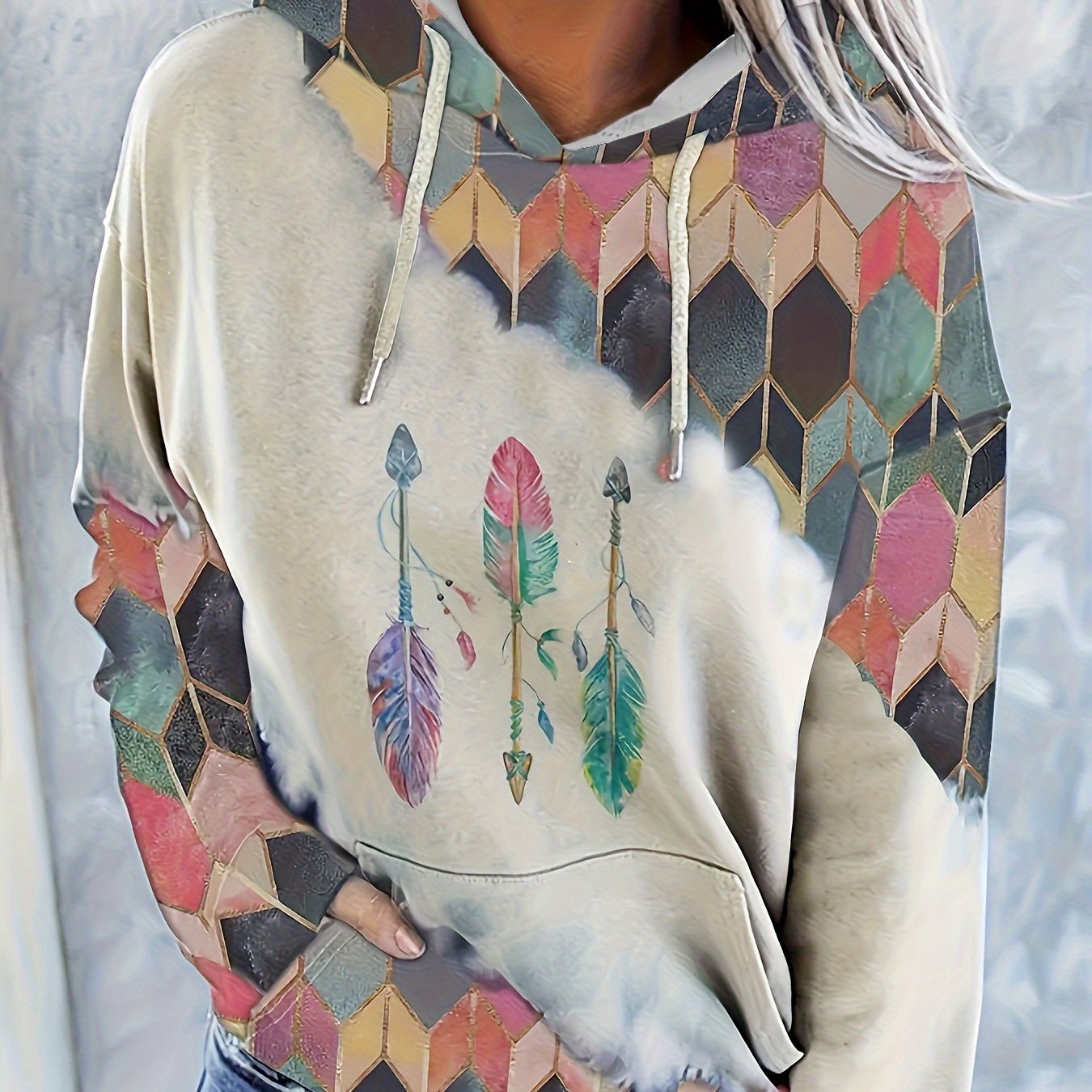 Ladies western ethnic best sale style rhombus printed sweatshirt