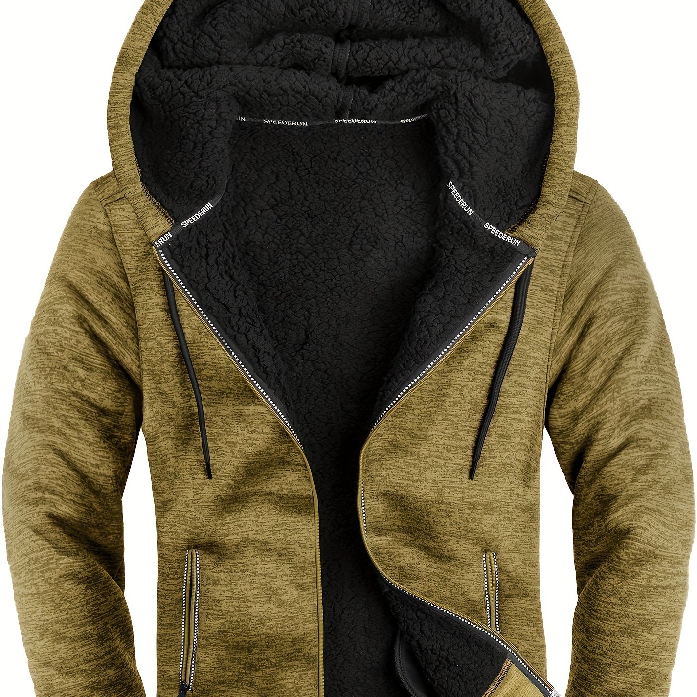 Men's Warm Fleece Hooded Jacket, Casual Zip Up Hoodie With Kangaroo Pocket  For Fall Winter