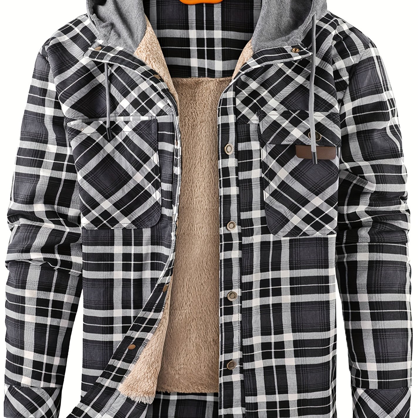 100% Cotton Classic Plaid Men's Hooded Jacket Fleece Lined - Temu Canada