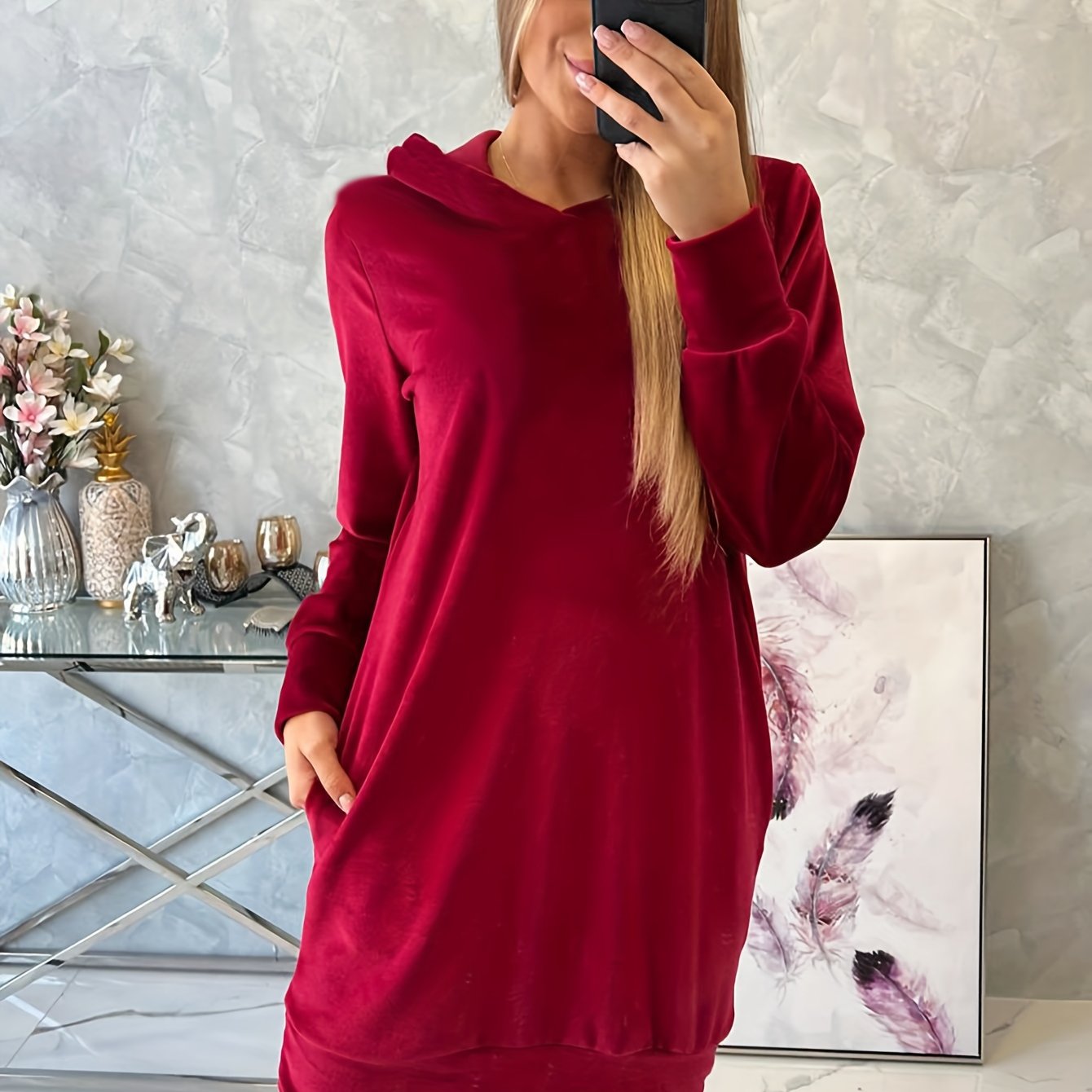simple solid hooded dress casual long sleeve versatile dress - Temu United  Kingdom