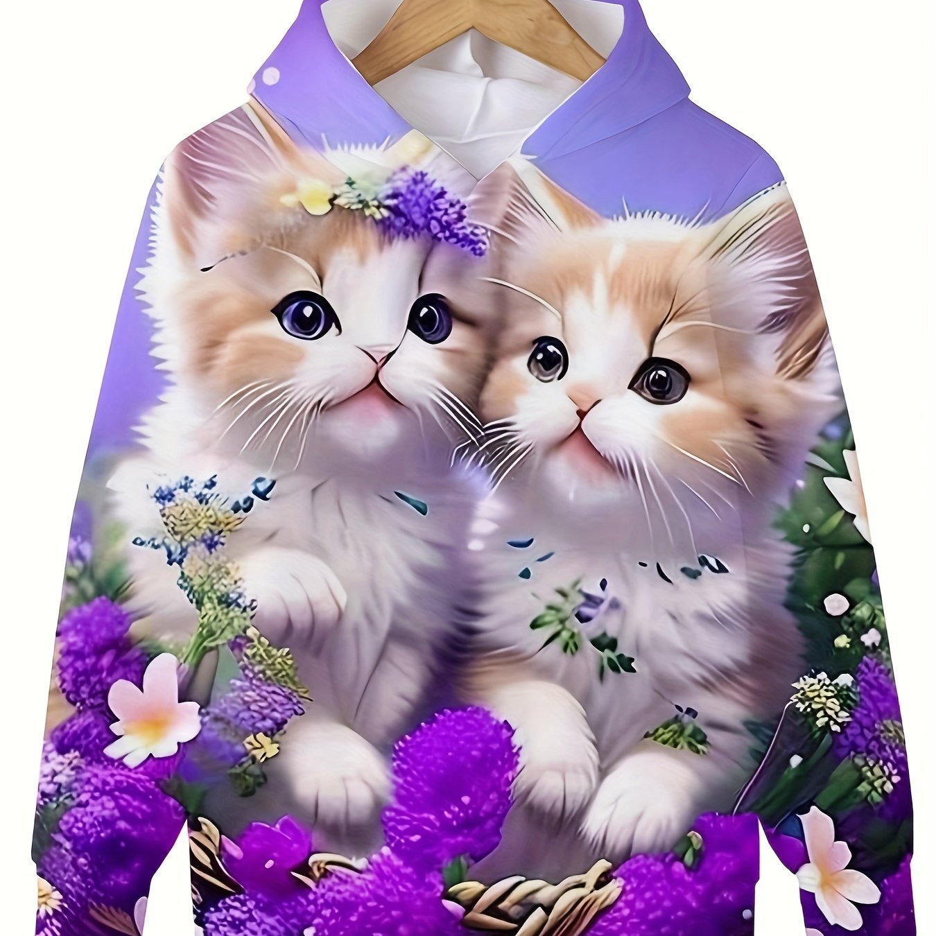 Image of Autumn Winter Hoodie Cat Sweatshirt Girls' Hooded Top With Pockets Girls' Loose Streetwear
