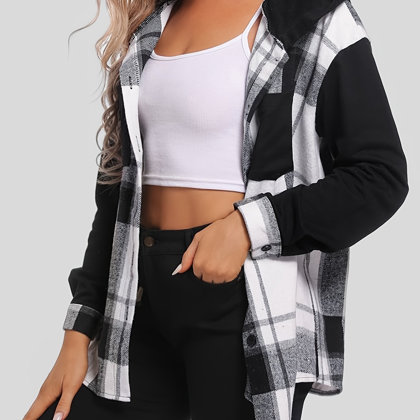 Patch Pocket Drop Shoulder Hooded Jacket