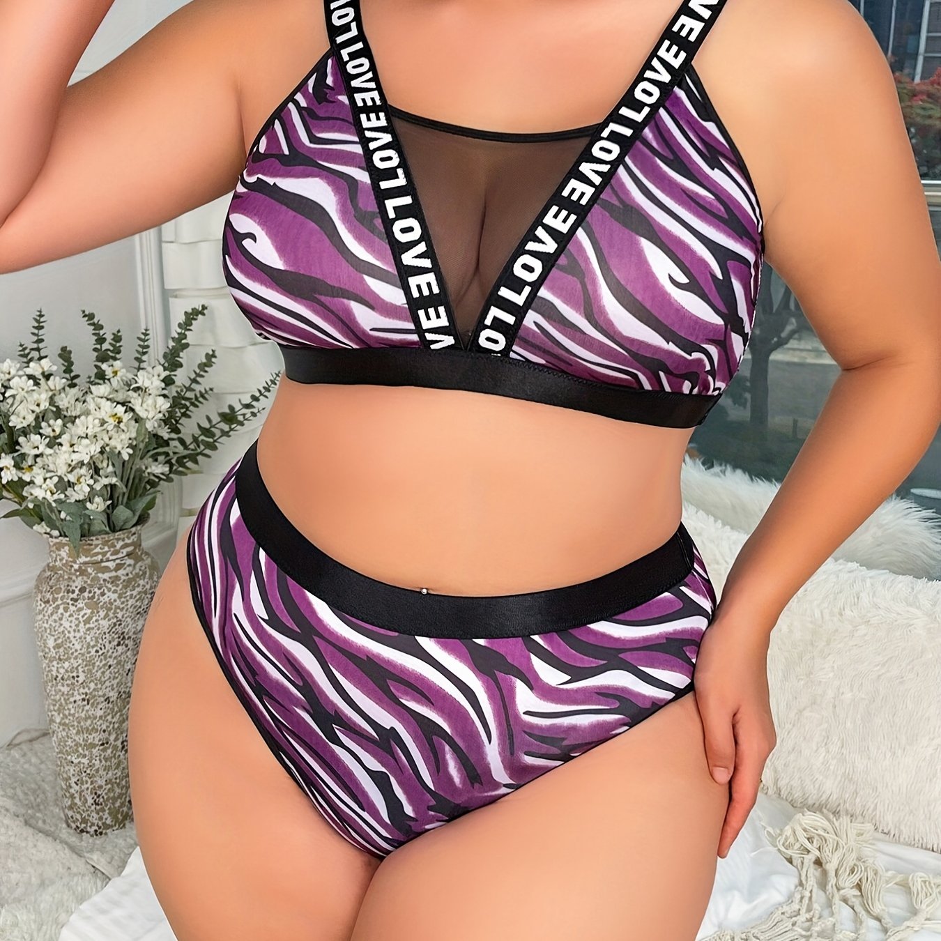 Plus Size Sexy Lingerie Set Women's Plus Zebra Striped - Temu