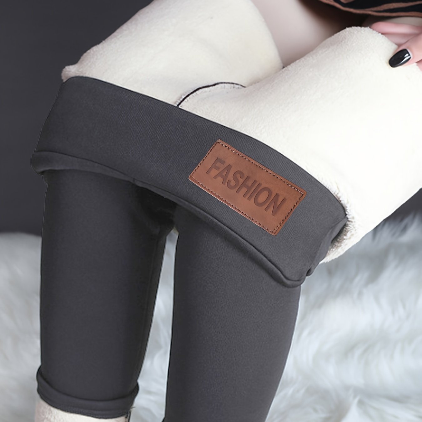 Solid Fleece Skinny Leggings Casual High Waist Thermal - Temu