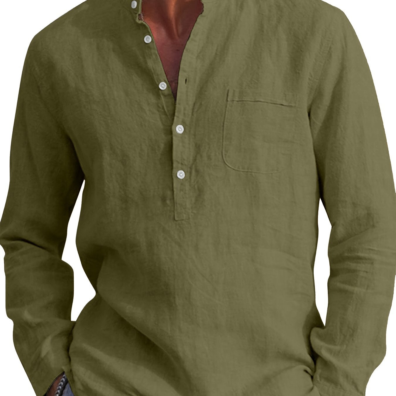 Men's Casual Henley Shirts * Collar Shirt Long Sleeve Button Up Plain Tops