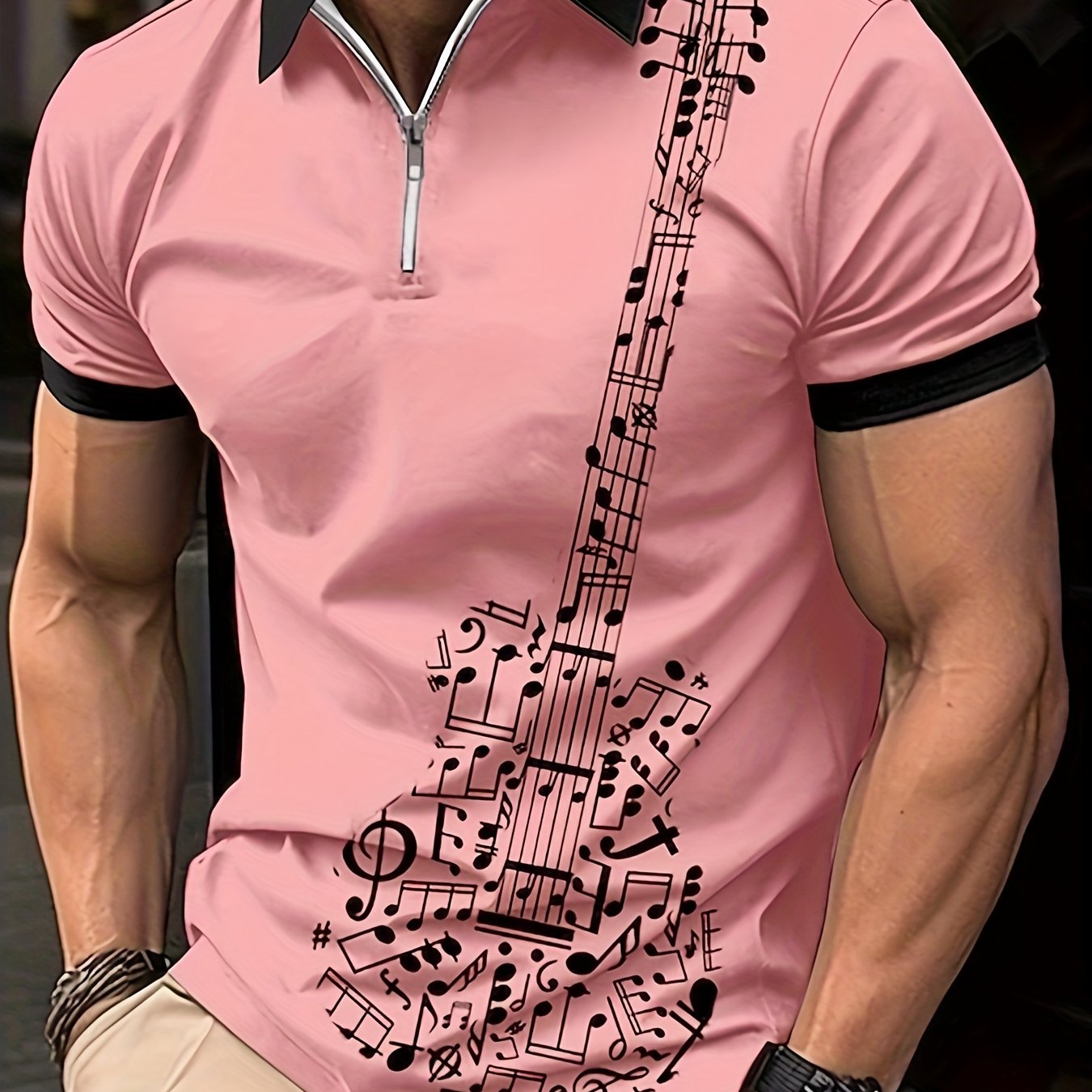 TEMU Guitar Print Men's Casual Comfy Shirt, Mens Golf Shirt Tennis Shirt, Mens Clothing