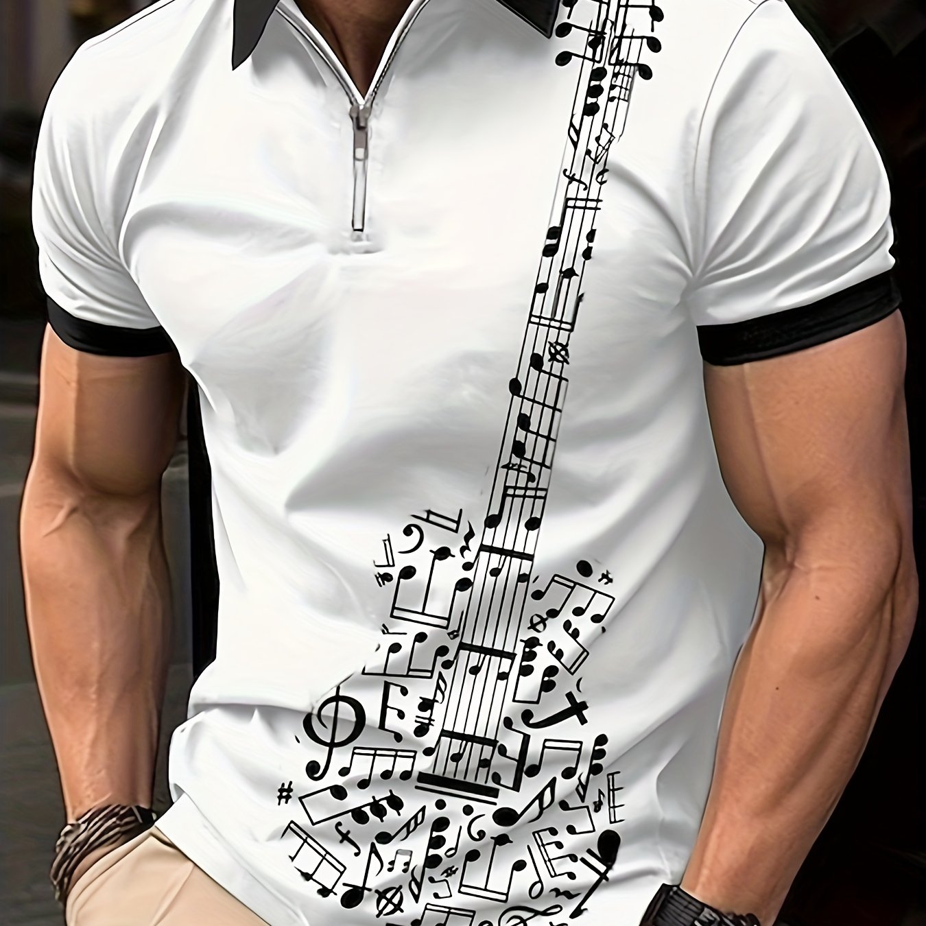TEMU Guitar Print Men's Casual Comfy Shirt, Mens Golf Shirt Tennis Shirt, Mens Clothing
