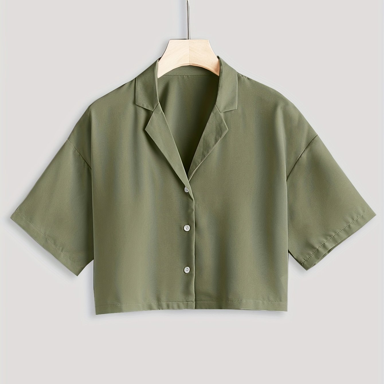 Solid Button Front Shirt Casual Short Sleeve Lapel Crop - Temu
