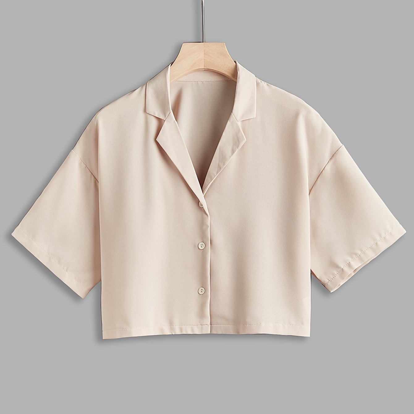 Solid Button Front Shirt Casual Short Sleeve Lapel Crop - Temu