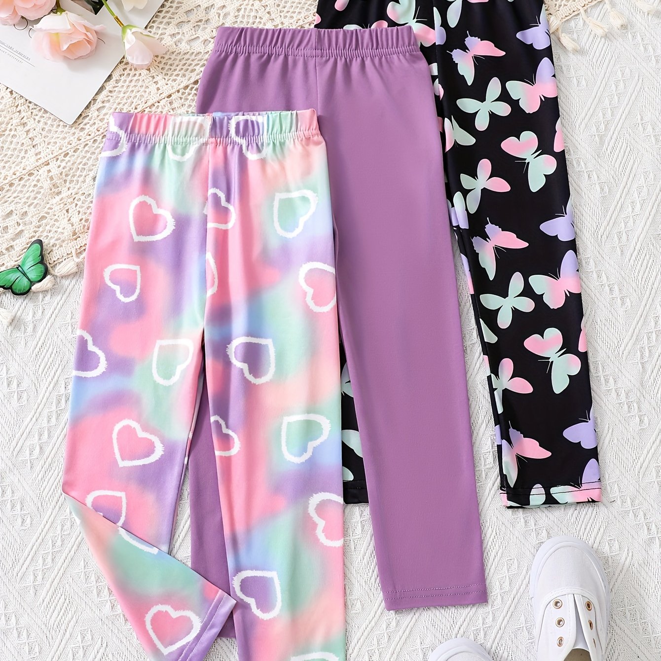 Image of 3pcs Girls' Soft Slim-fit Joggers Yoga Pants Long Pants Children's Spring/autumn Wear