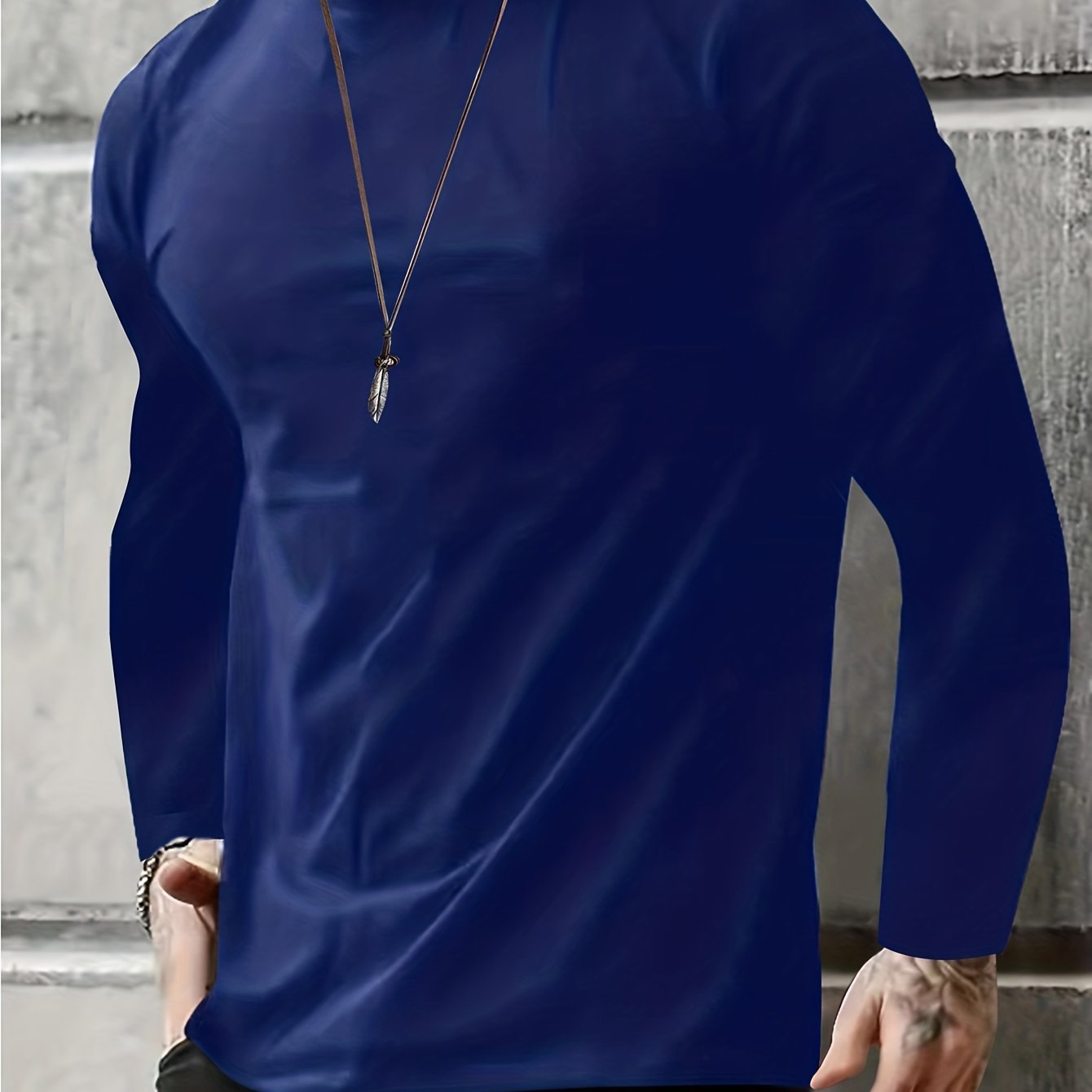 Men's Simple Style Casual Tees Solid Color Long Sleeve Crew - Temu