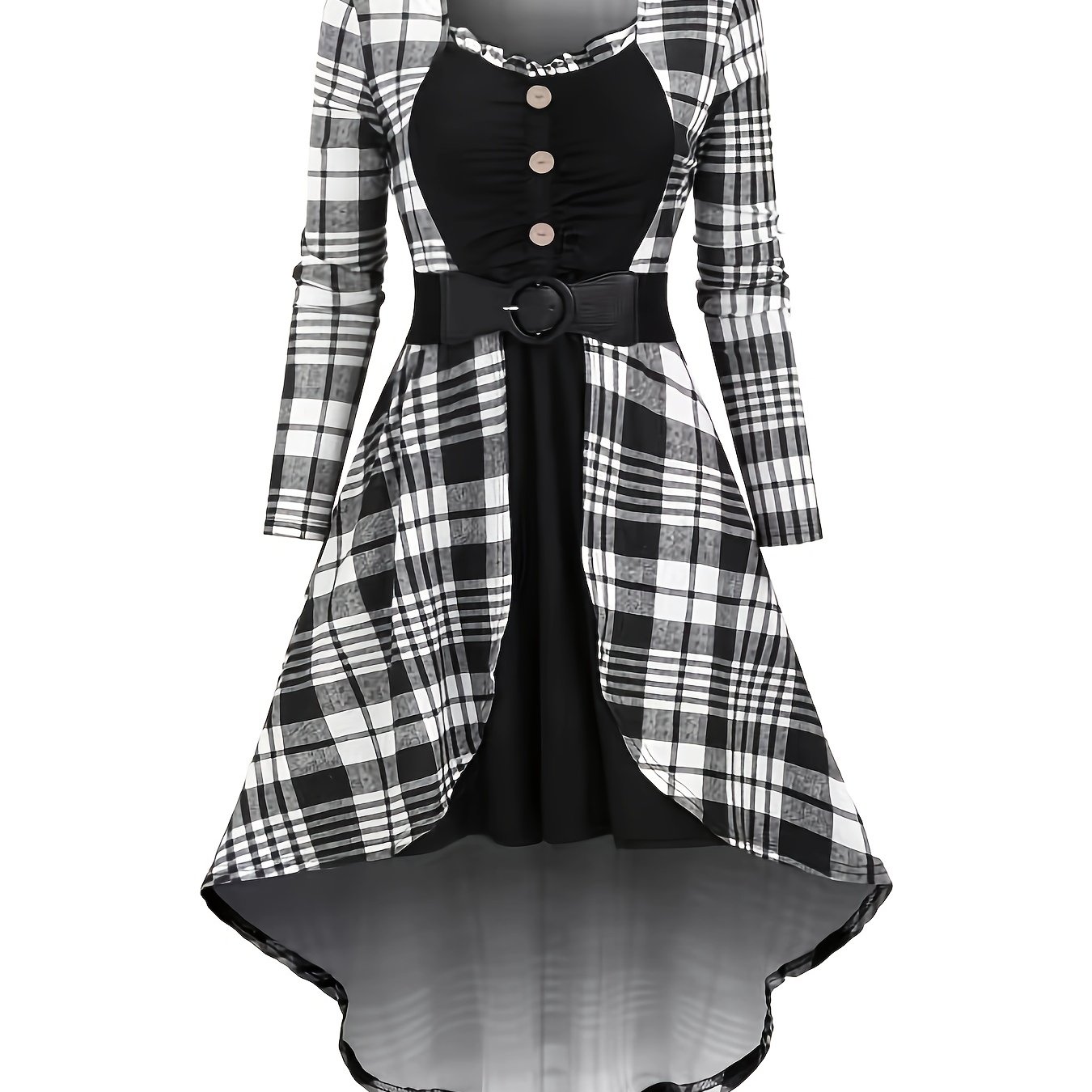 Autumn/winter Long Dress With Printed , Waist-cinching Long Sleeve Dress