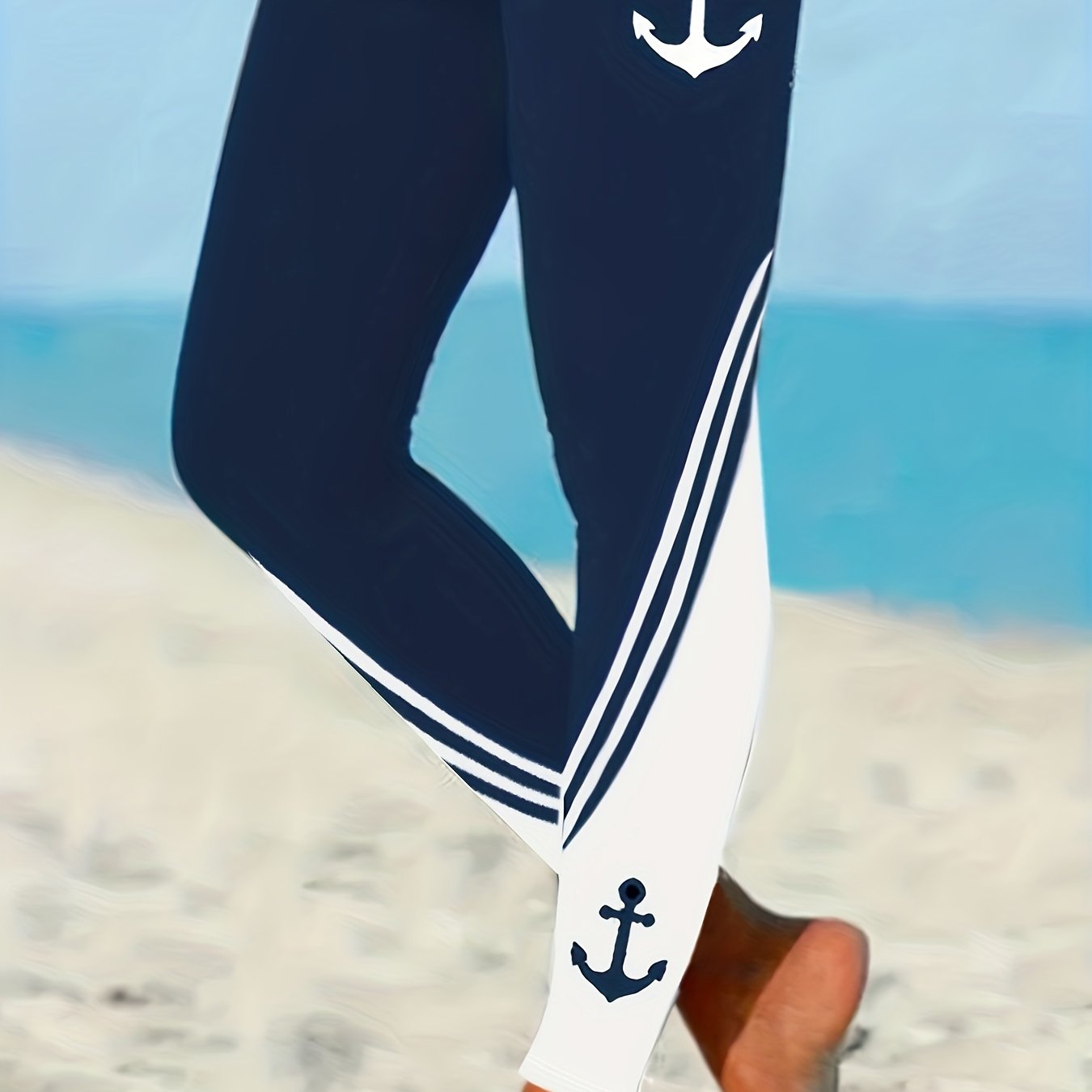 Anchor Print Skinny Leggings Casual Every Day Stretchy - Temu