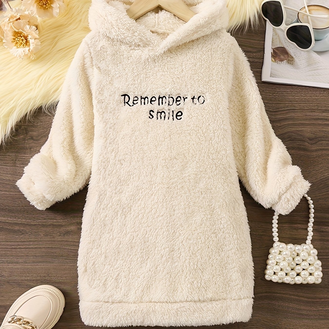 Image of Girls' Reversible Fleece Hooded Long-sleeve Dress