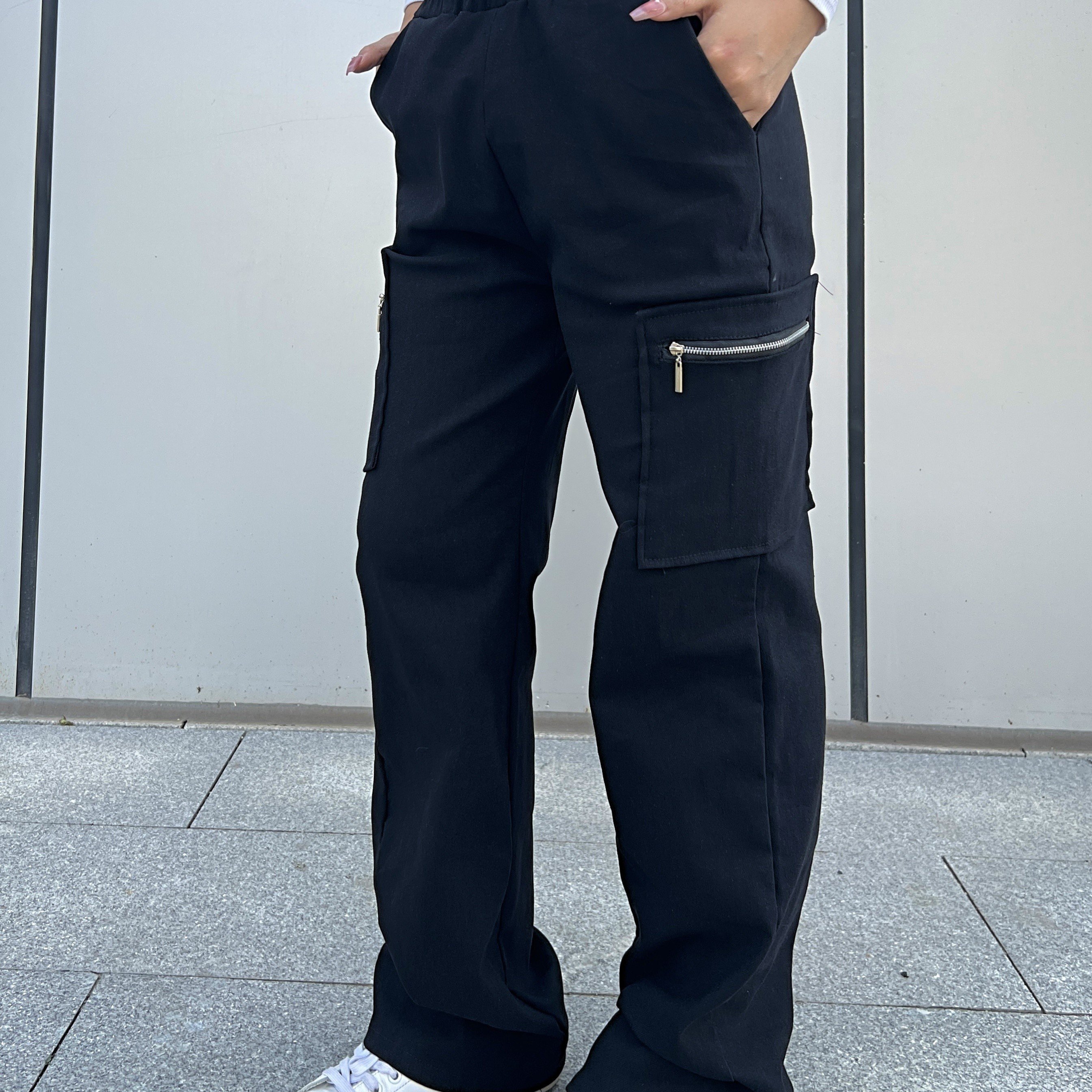 Image of Straight Leg Cargo Pants, Y2k Streetwear Casual Pants, Women's Clothing