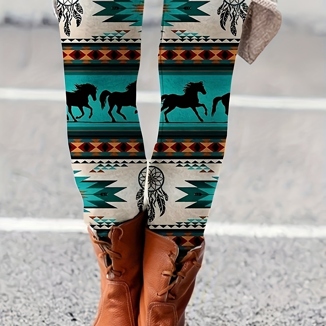 Plus Size Boho Pants Women's Plus Horse Aztec Print Elastic - Temu