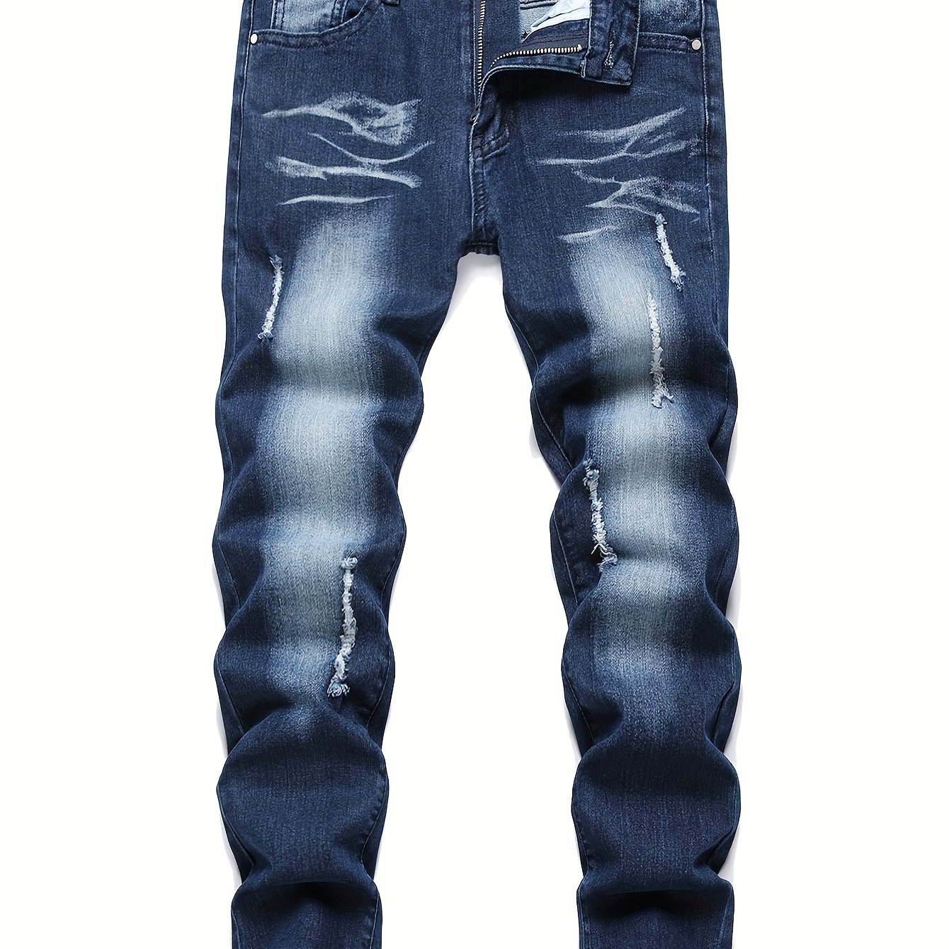 Image of Big Kids Boys Jeans - Stretch Skinny Leg Jeans With Pre-distressed Knee Holes, Non-see-through Heavy-duty Fabric For Everyday & Formal Wear - Machine Washable Teen Pants