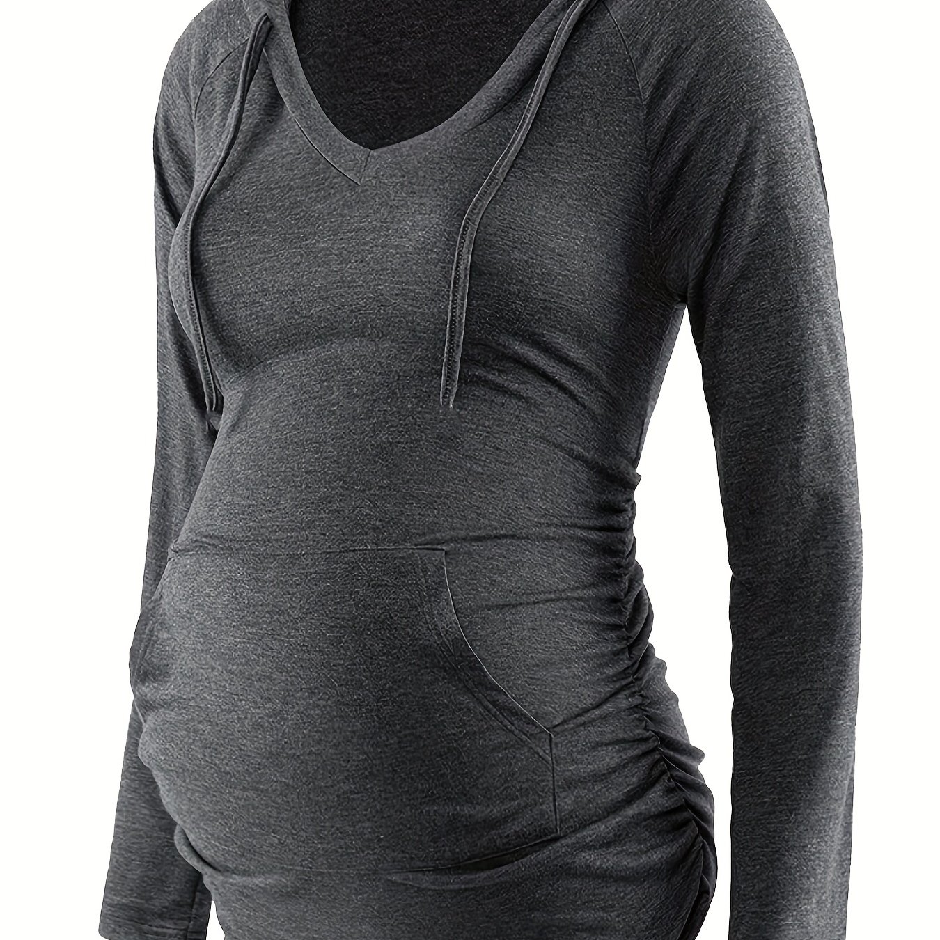 Solid Color Maternity V-neck Casual Hoodie