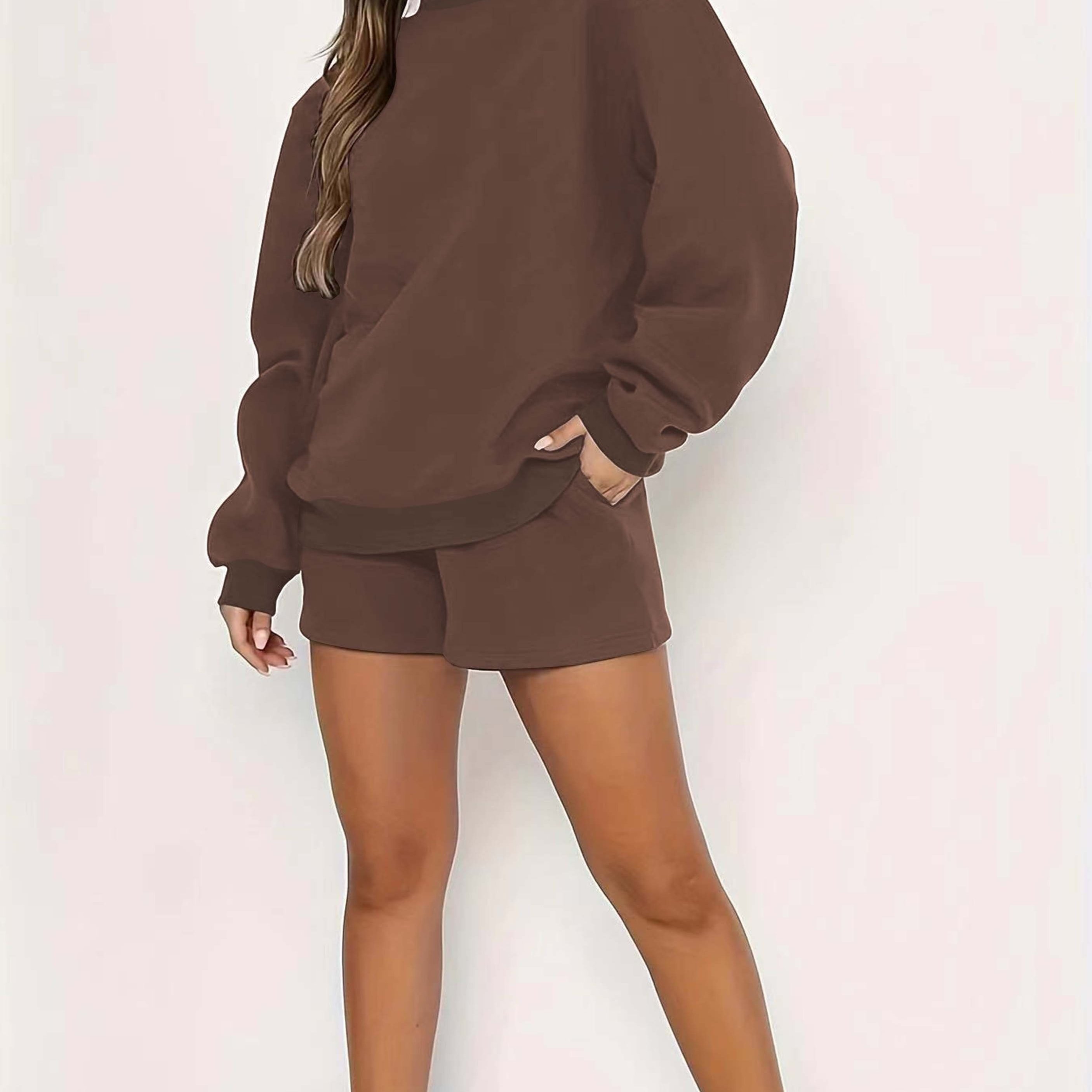 Casual Solid Two piece Set Crew Neck Long Sleeve Sweatshirt - Temu