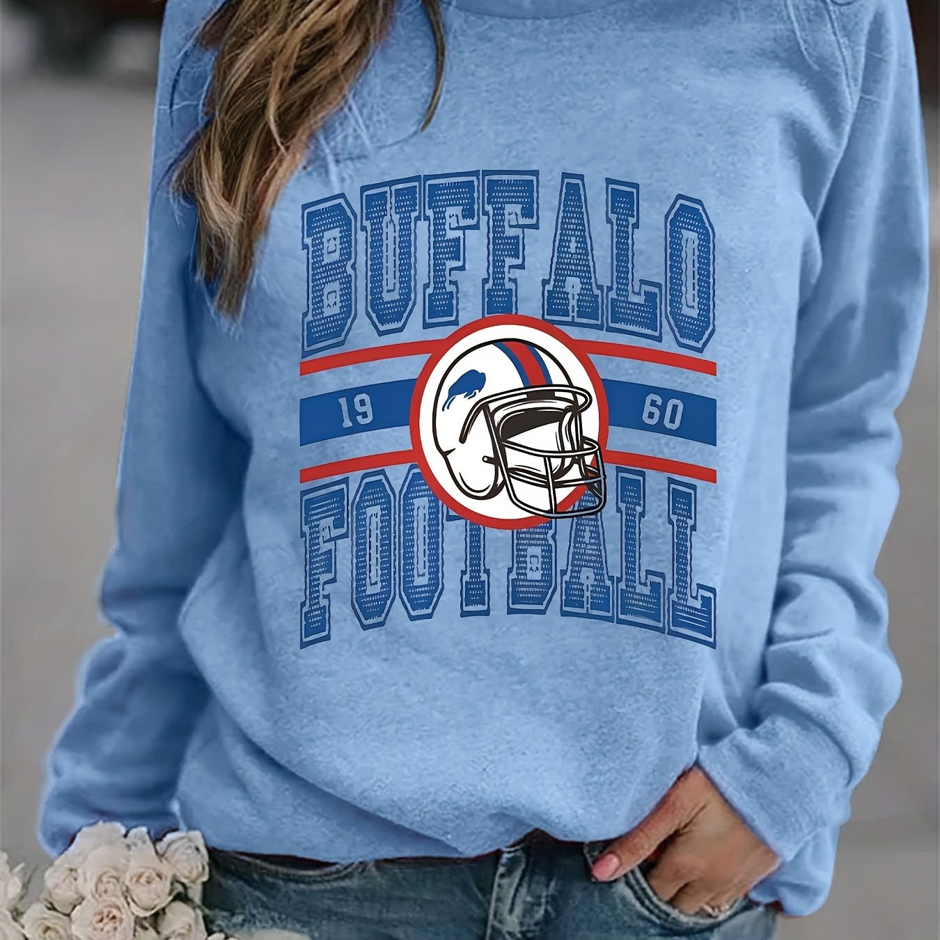 Buffalo Bills Print Sweatshirt Casual Long Sleeve Crew Neck Sweatshirt Womens  Clothing - Women's Clothing - Temu