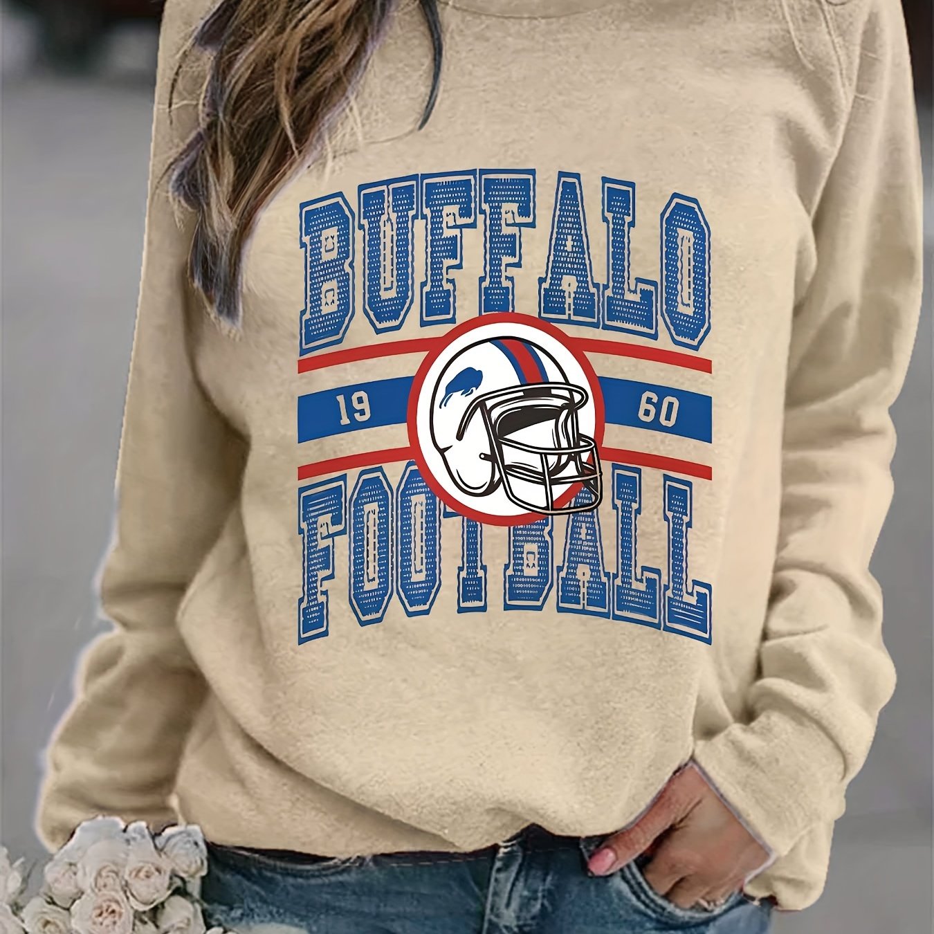 Buffalo Bills Print Sweatshirt Casual Long Sleeve Crew Neck Sweatshirt Womens  Clothing - Women's Clothing - Temu