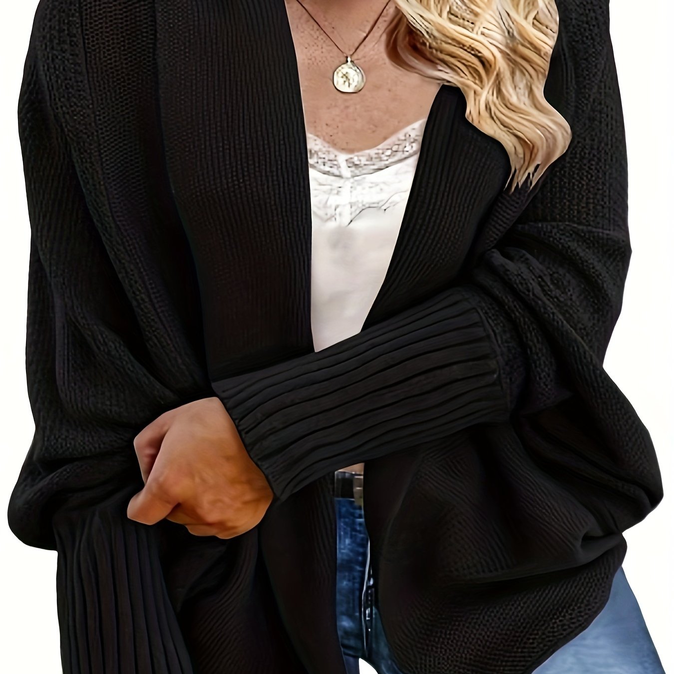 plus size casual cardigan womens plus solid ribbed batwing sleeve open front kimono cardigan sweater