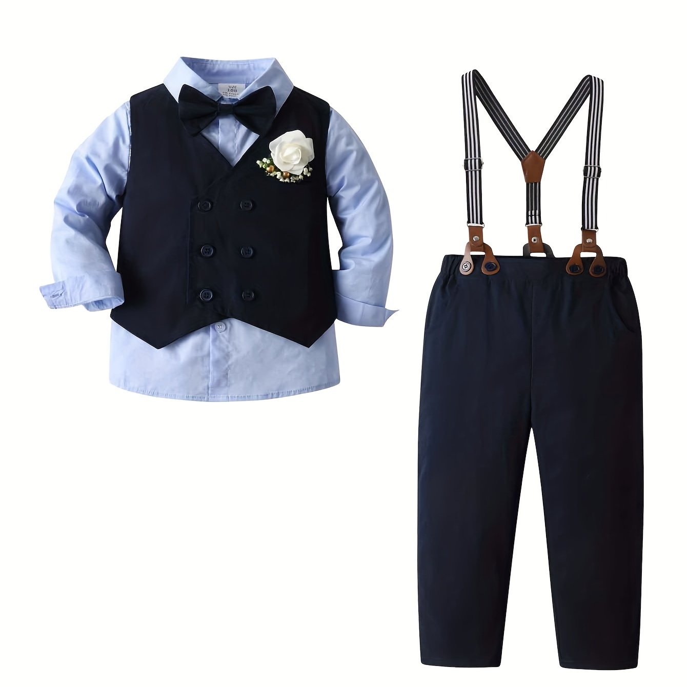 3pcs Gentleman Outfit, Bowtie Shirt And Vest And Overalls Set, Formal Wear For Speech Performance Birthday Party, Clothes For Winter