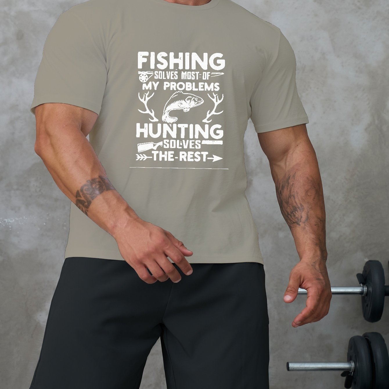 Men's Fishing,Hunting Print T-shirt & Shorts Set For Summer, Men's  Clothing, Plus Size