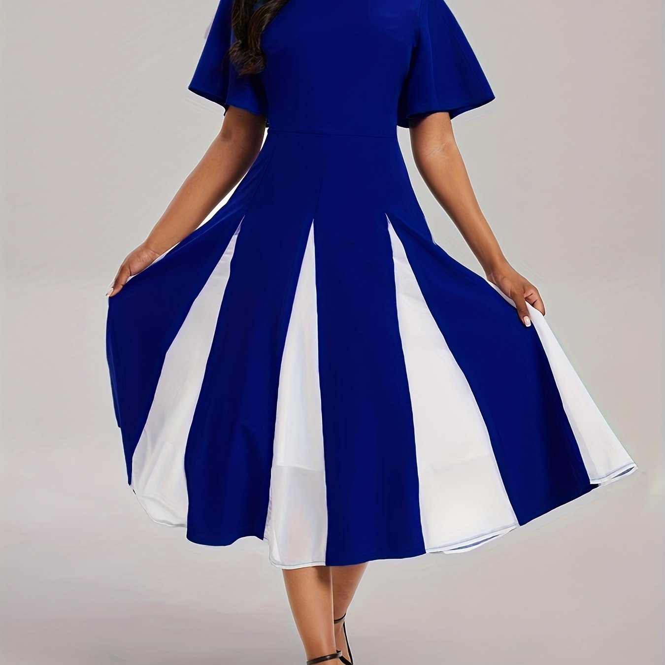 Color Block Split Dress Casual Mock Neck Long Sleeve Midi - Temu