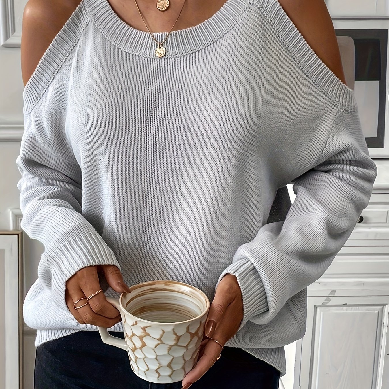 Cold shoulder solid on sale sweater