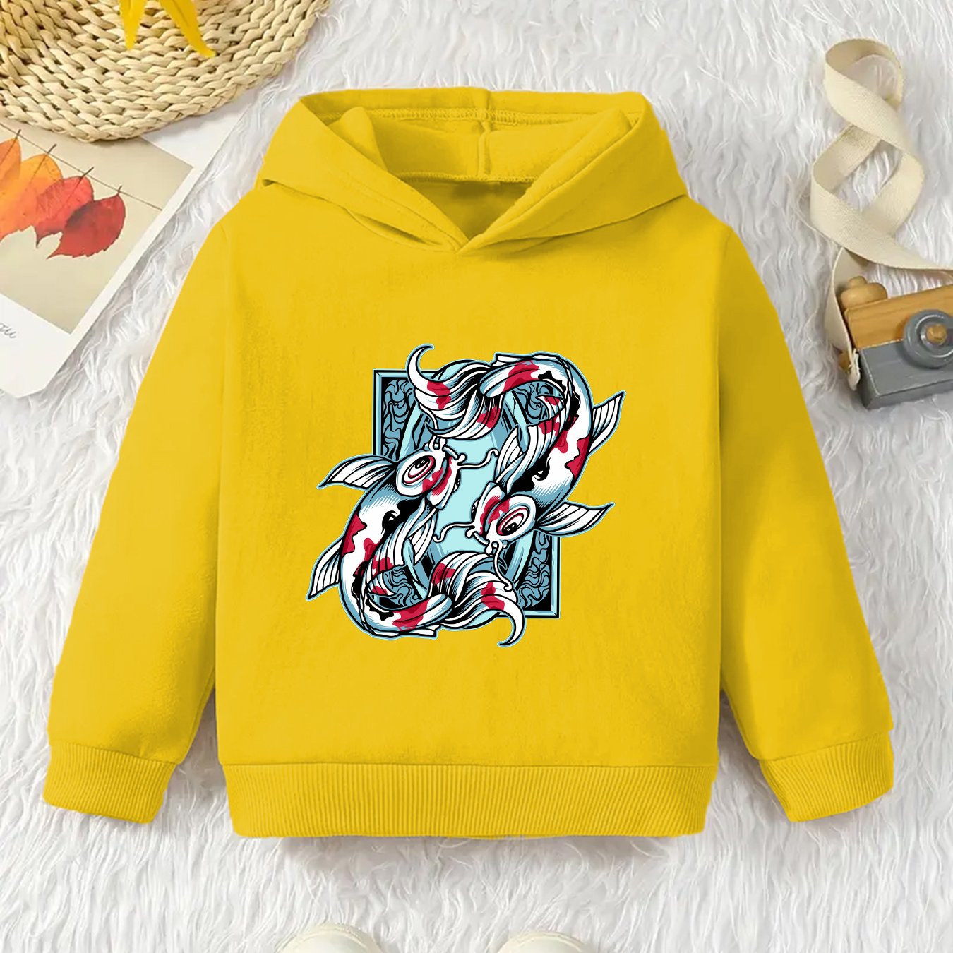 Anime Fish Print Kid's Hoodie, Unisex Pullover, Causal Hooded Long Sleeve  Top, Girl's & Boy's Outdoor Clothes For Spring Fall Winter