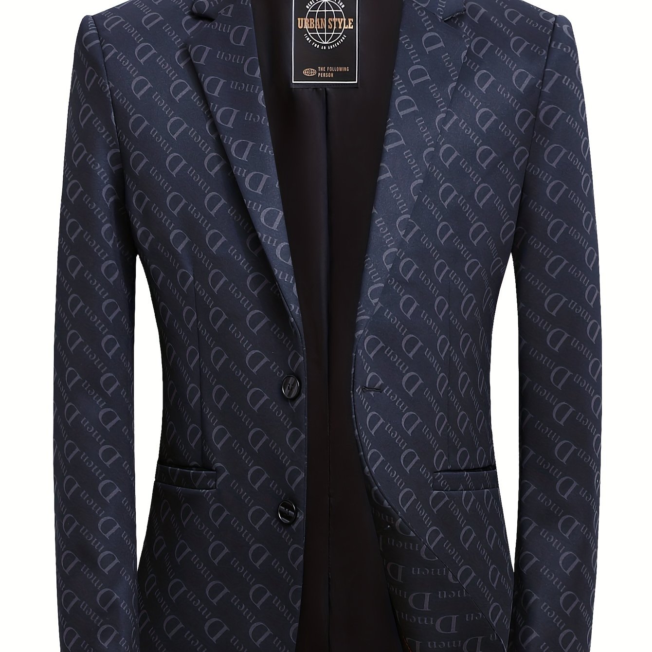 Letter Print Two Button Blazer, Men's Semi-formal Suit Jacket For