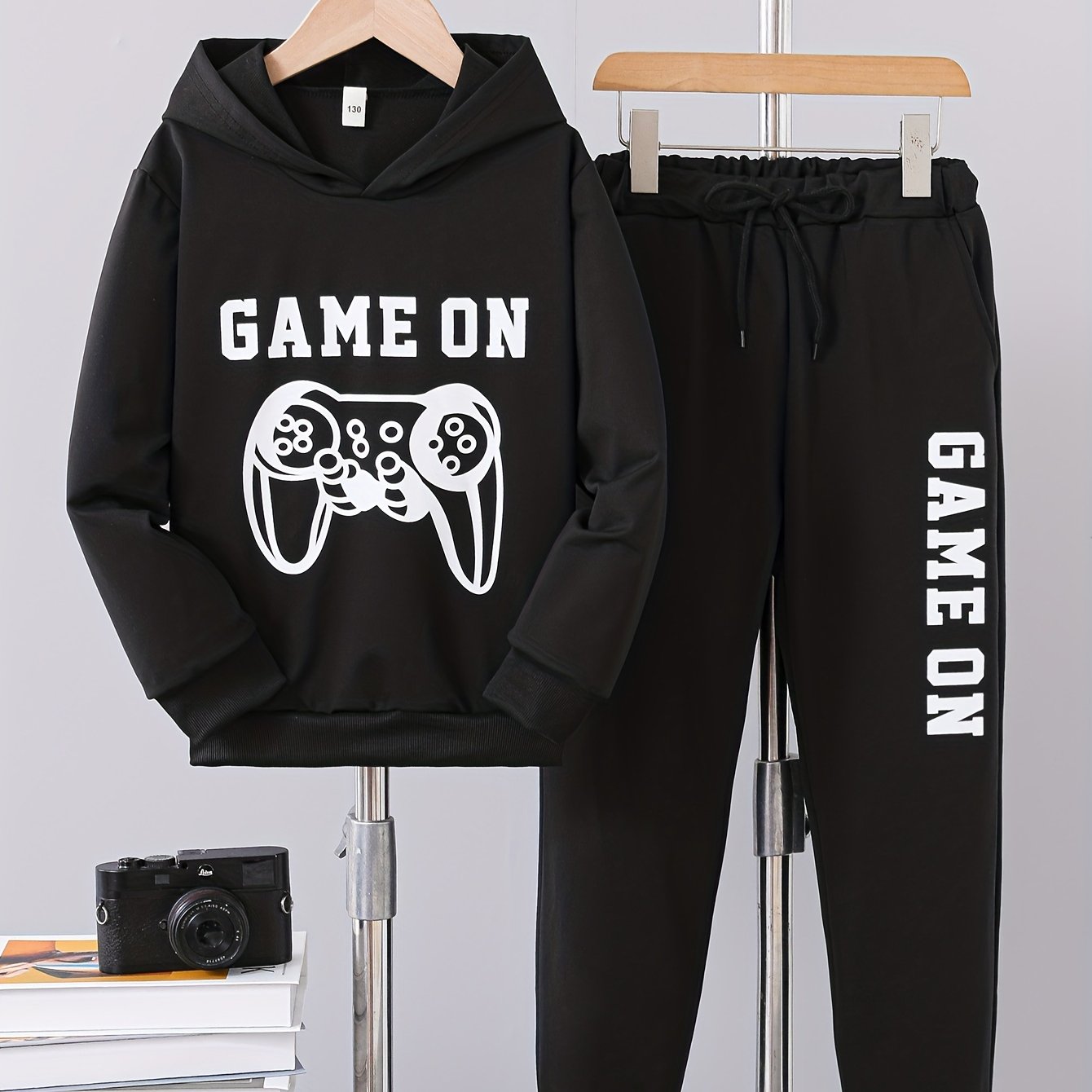 Boys' Trendy And Fashionable New Hooded Game Console Print Sweatshirt Set For Spring And Autumn, For Outdoor