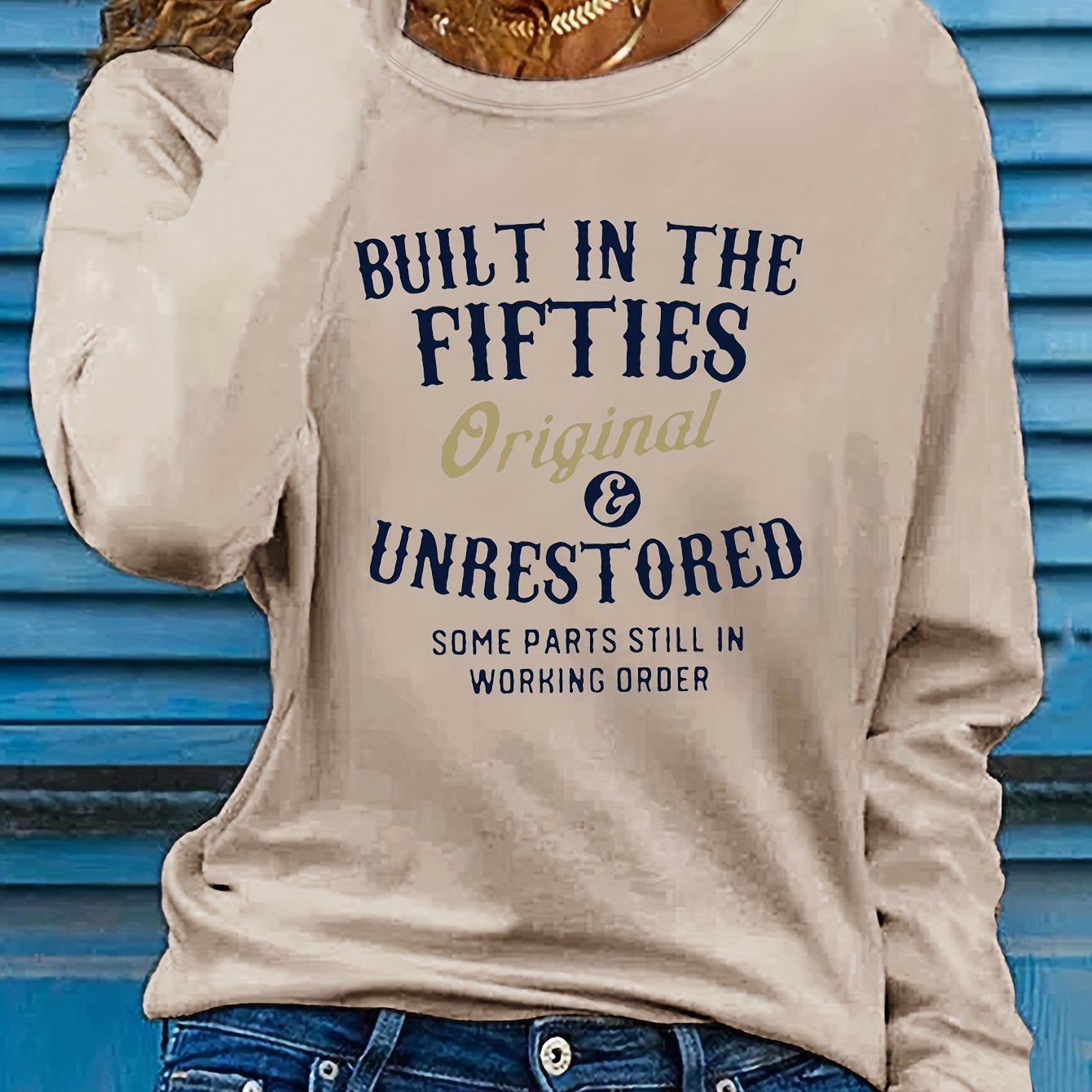 TEMU Letter Print Long Sleeve T-shirt, Crew Neck Casual Top For Spring & Fall, Women's Clothing