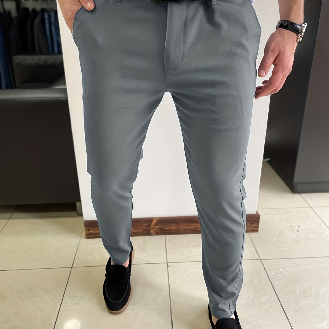 Slim Fit Elegant Slacks Men's Casual Vintage Style Slightly - Temu Israel