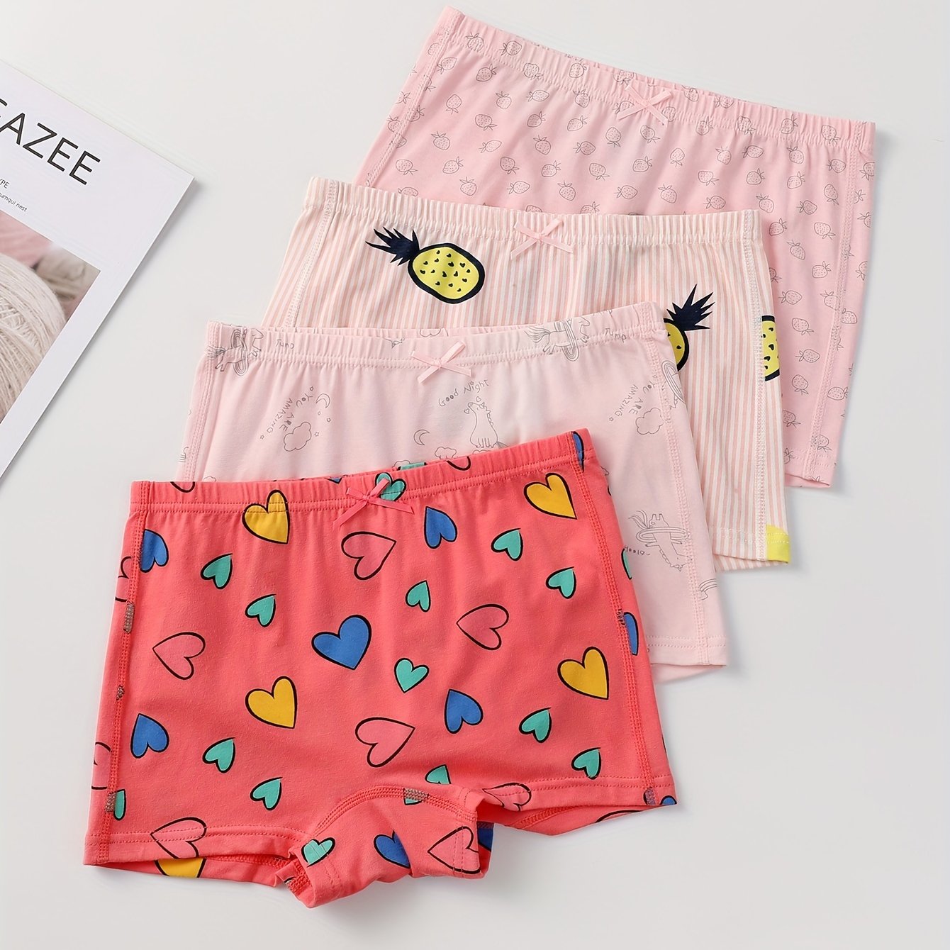 Girl's Cotton Boxer Briefs Cartoon Pattern Bowknot Decor - Temu