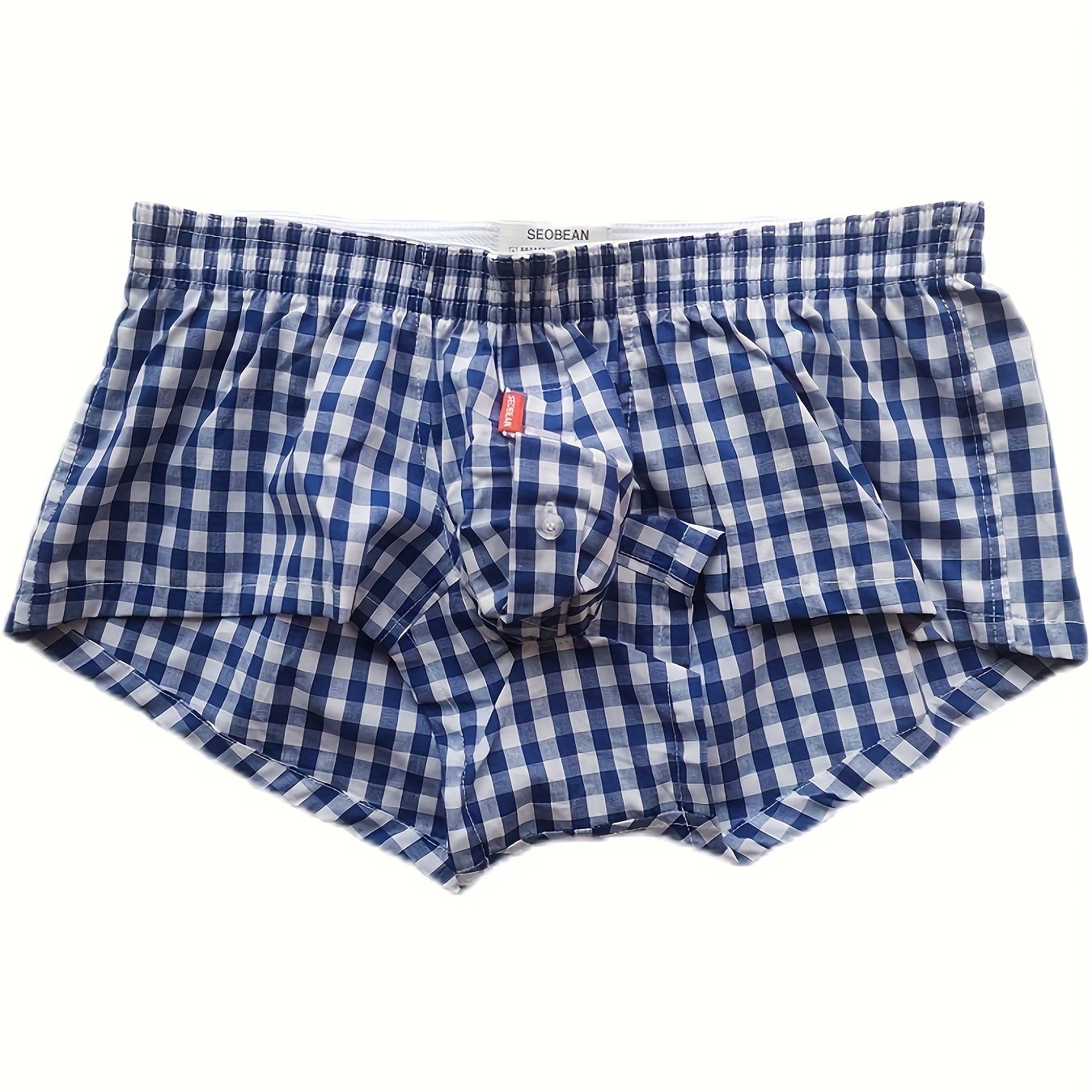 Image of Men's Boxer Briefs A-line Pants Sleep Pants With Front Button Opening, Thin Pure Cotton Low-waist Sexy Casual Shorts, Stretch Underwear, U-shaped Pouch, Lounge Pants