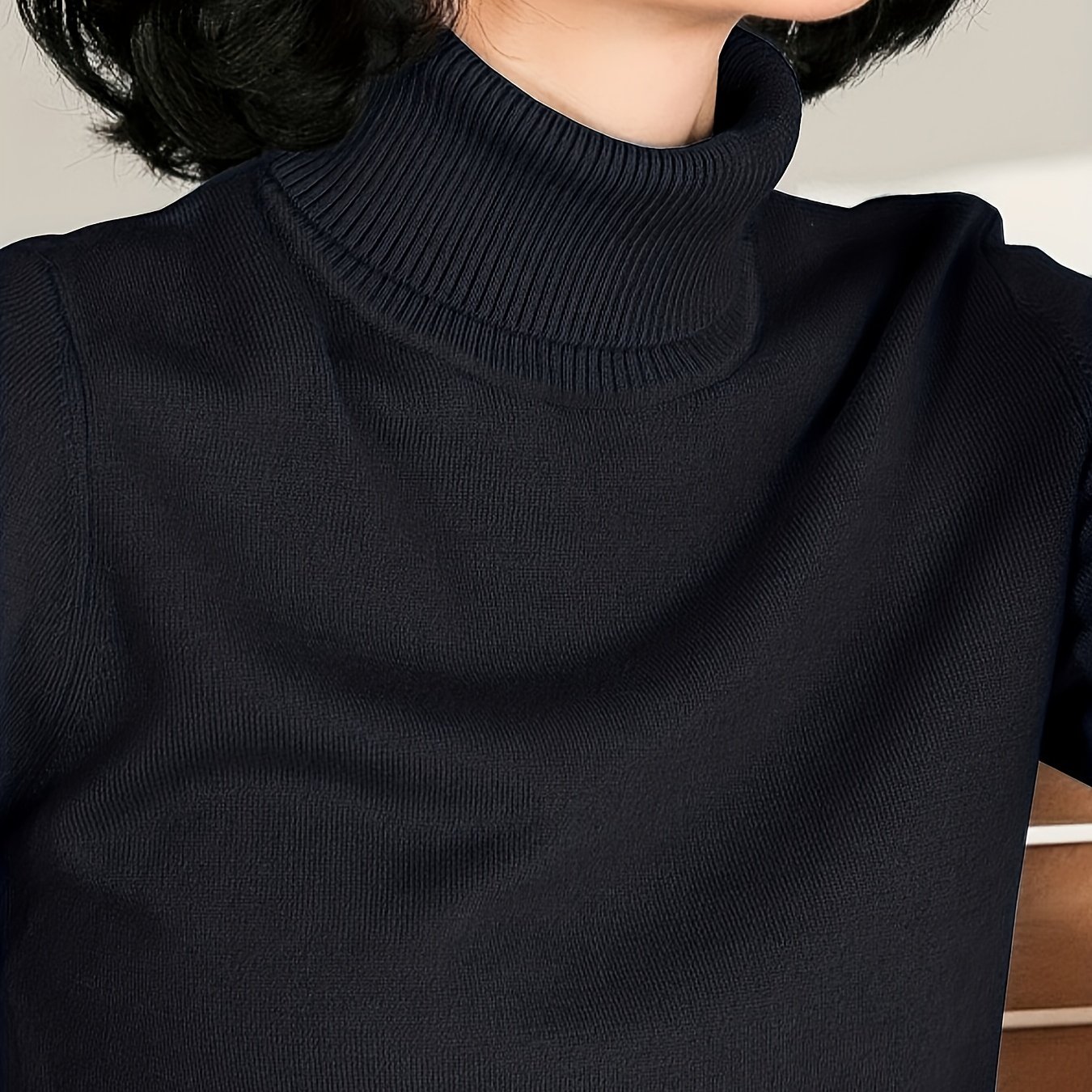 TEMU Solid Turtle Neck Slim Pullover Sweater, Casual Long Sleeve Sweater For Fall & Winter, Women's Clothing