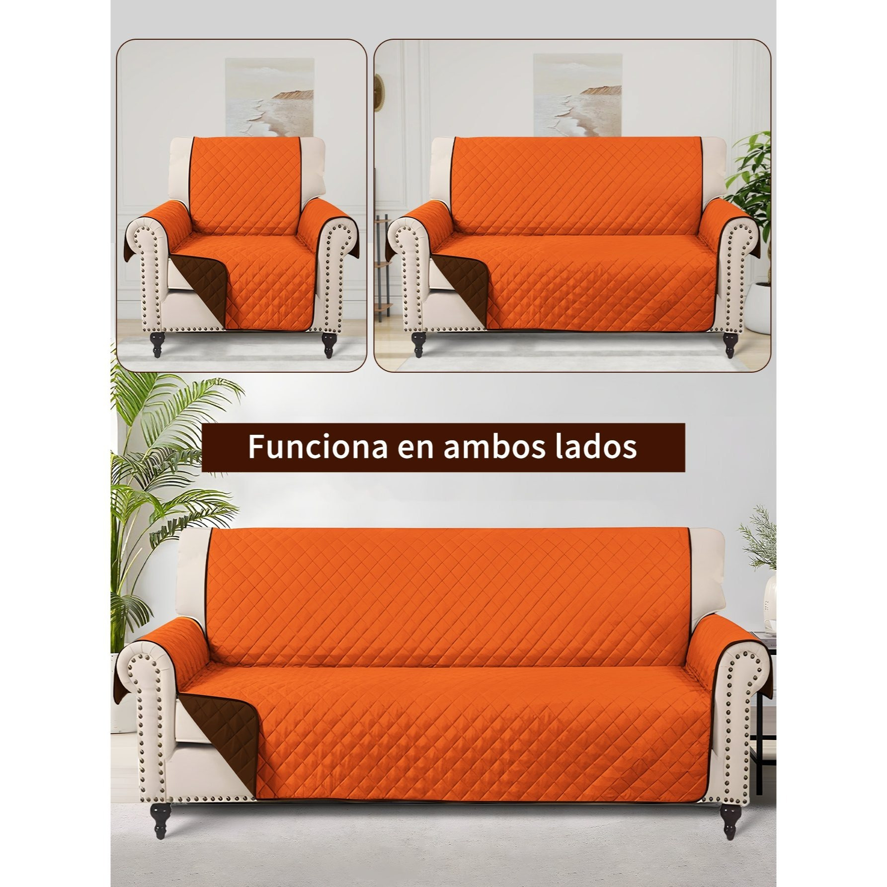 item picture 3 piece reversible slipcovers for living room couch sofa bed and 2 seat 3 seat sofa covers washable non slip padded slipcovers orange and brown ideal for pets and kids