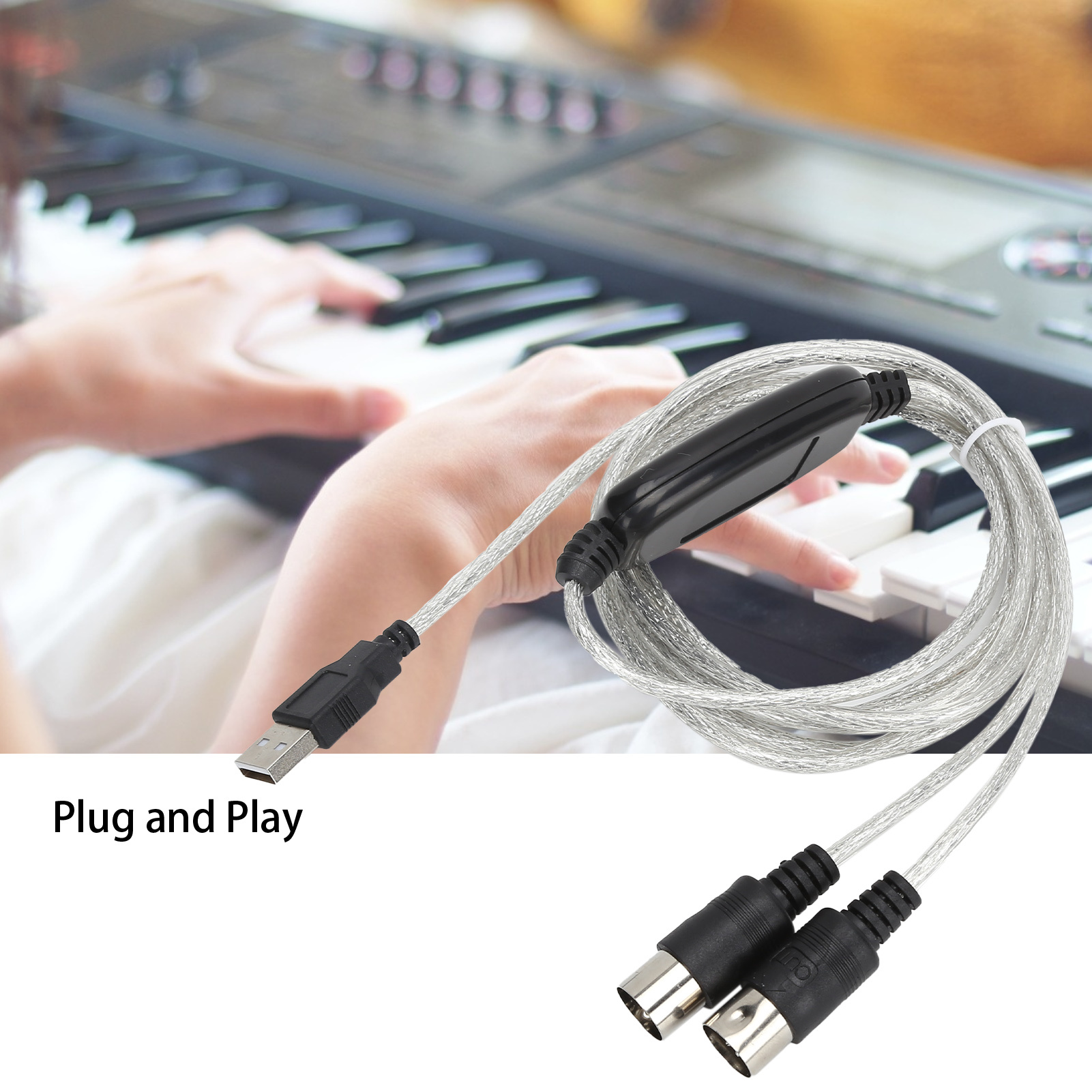 Cable de conversor de MIDI actualizado a USB, 2 en 1pieza a interfaz de teclado de estudio de música de sintetizador, cable de adaptador de controlador de plug, cable de conversor de MIDI a USB para XP / VISTA / OS X / Window7 ¡Venta caliente!