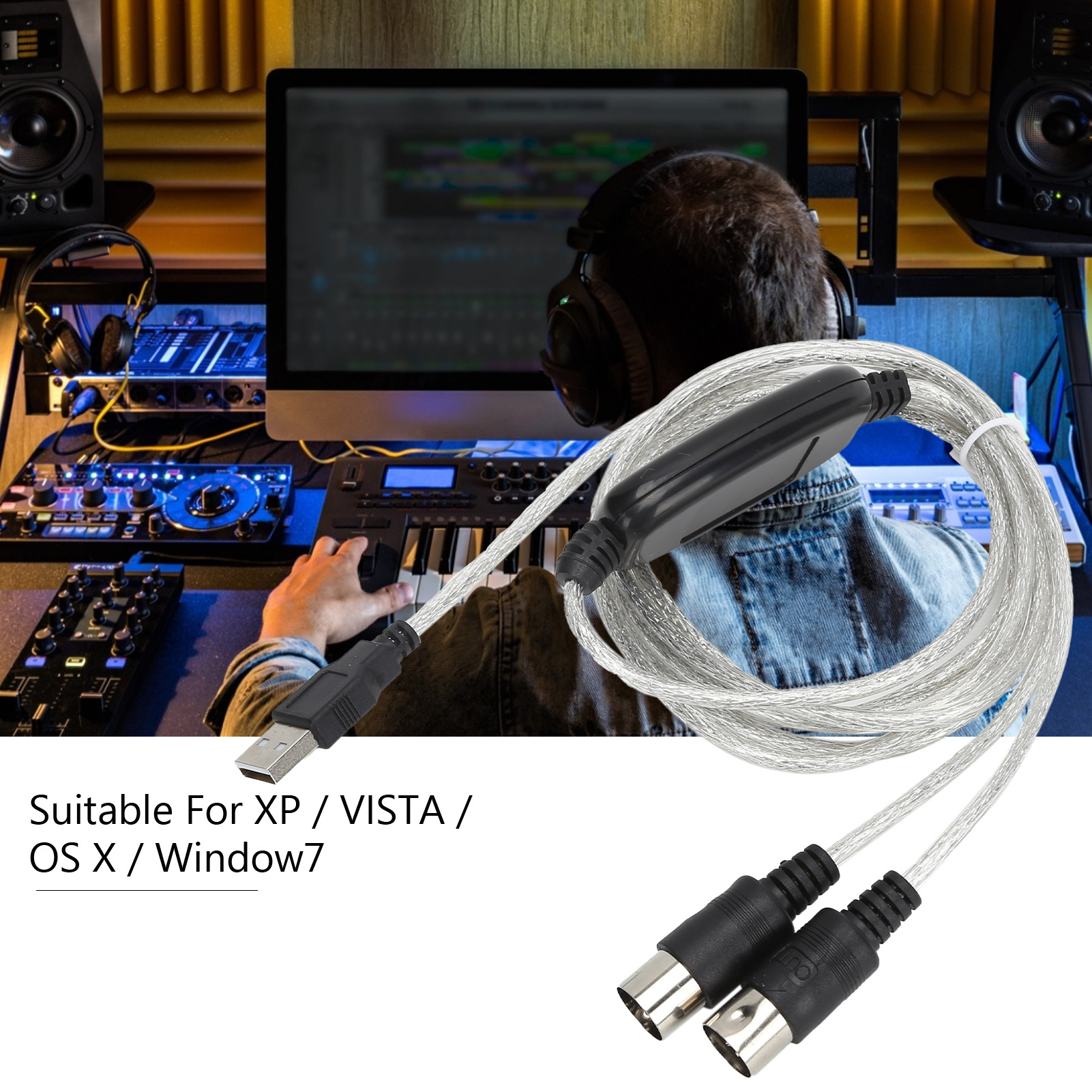 Cable de conversor de MIDI actualizado a USB, 2 en 1pieza a interfaz de teclado de estudio de música de sintetizador, cable de adaptador de controlador de plug, cable de conversor de MIDI a USB para XP / VISTA / OS X / Window7 ¡Venta caliente!