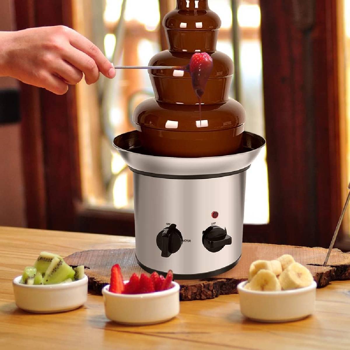 TEMU Fontana de 4 Niveles, Máquina de Fondue , Set de Fontana , Máquina de Derretir Chocolate, Fontana para Fiestas, Máquina Eléctrica de Fondue de