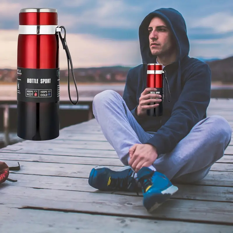 Termo de Acero Inoxidable Multicolor - Vaso de Viaje de Gran Capacidad de 1000ml/800ml con Correa de Transporte y Colador de Té, Diseño Duradero y a Prueba de Fugas para Camping, Senderismo, Deportes, Hidratación al Aire Libre, Estilo Cilíndrico Elegante, Tapa Segura