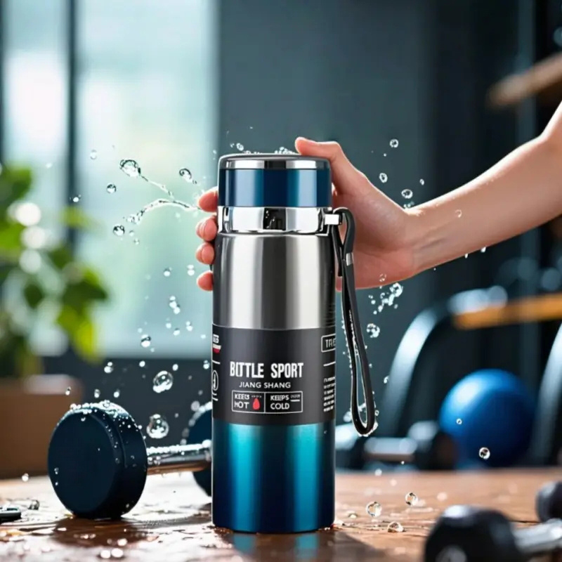 Termo de Acero Inoxidable Multicolor - Vaso de Viaje de Gran Capacidad de 1000ml/800ml con Correa de Transporte y Colador de Té, Diseño Duradero y a Prueba de Fugas para Camping, Senderismo, Deportes, Hidratación al Aire Libre, Estilo Cilíndrico Elegante, Tapa Segura