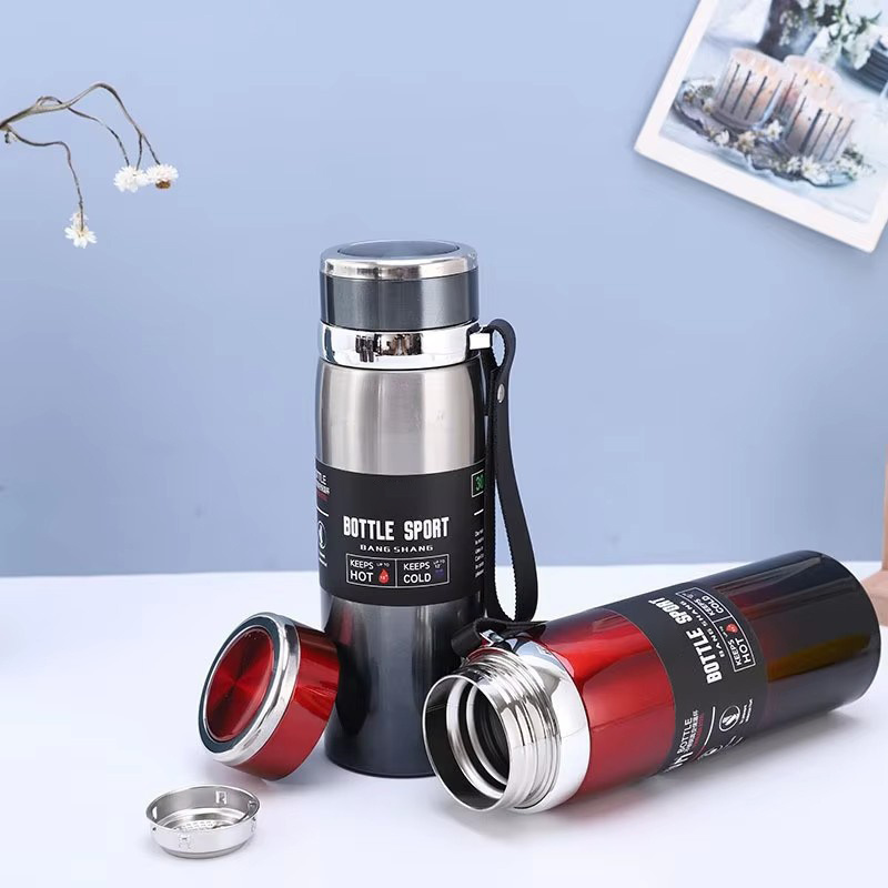 Termo de Acero Inoxidable Multicolor - Vaso de Viaje de Gran Capacidad de 1000ml/800ml con Correa de Transporte y Colador de Té, Diseño Duradero y a Prueba de Fugas para Camping, Senderismo, Deportes, Hidratación al Aire Libre, Estilo Cilíndrico Elegante, Tapa Segura