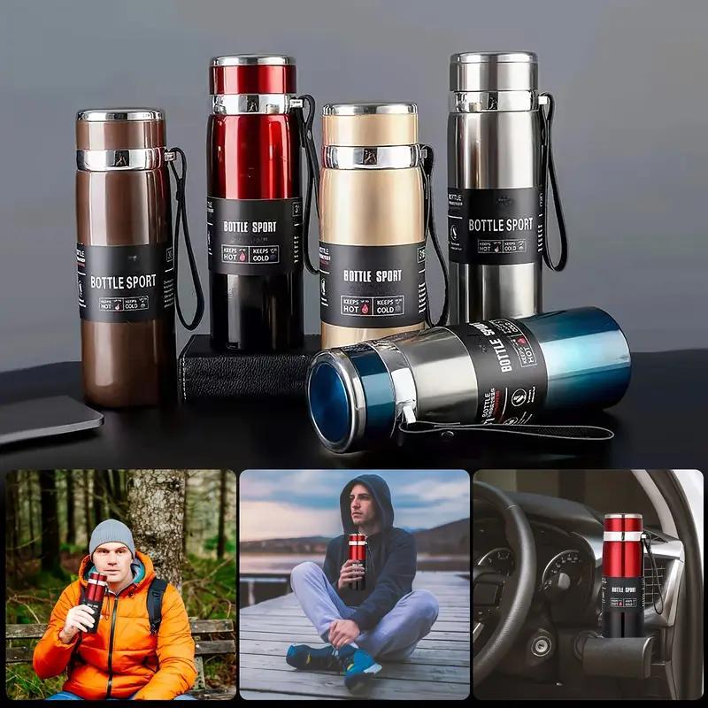 Termo de Acero Inoxidable Multicolor - Vaso de Viaje de Gran Capacidad de 1000ml/800ml con Correa de Transporte y Colador de Té, Diseño Duradero y a Prueba de Fugas para Camping, Senderismo, Deportes, Hidratación al Aire Libre, Estilo Cilíndrico Elegante, Tapa Segura