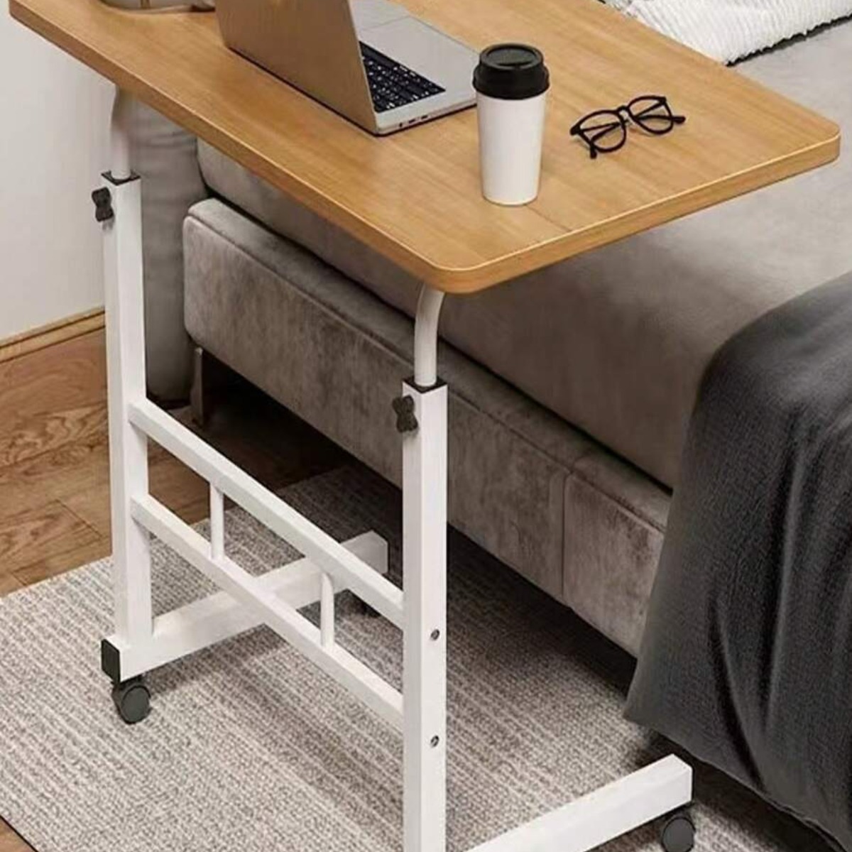 auxiliary   adjustable in height with wheels auxiliary adjustable tv tray table comfortable laptop table dinner trays for eating tv dinner tray on bed sofa for eating reading 60x40cm computer desk