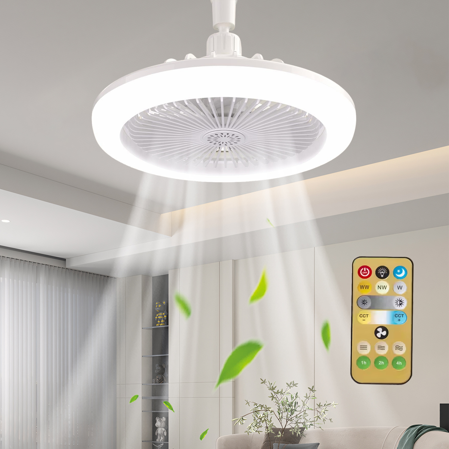 imagen del artículo 【 】ventilador con luz led, 25w, diámetro de 26cm.   mando a distancia.   de tres velocidades  , función de regulación   de tres temperaturas de color. iluminación  , interfaz e27.   universal de 30°.   de instalar.   para salón, dormitorio, estudio y otras  .