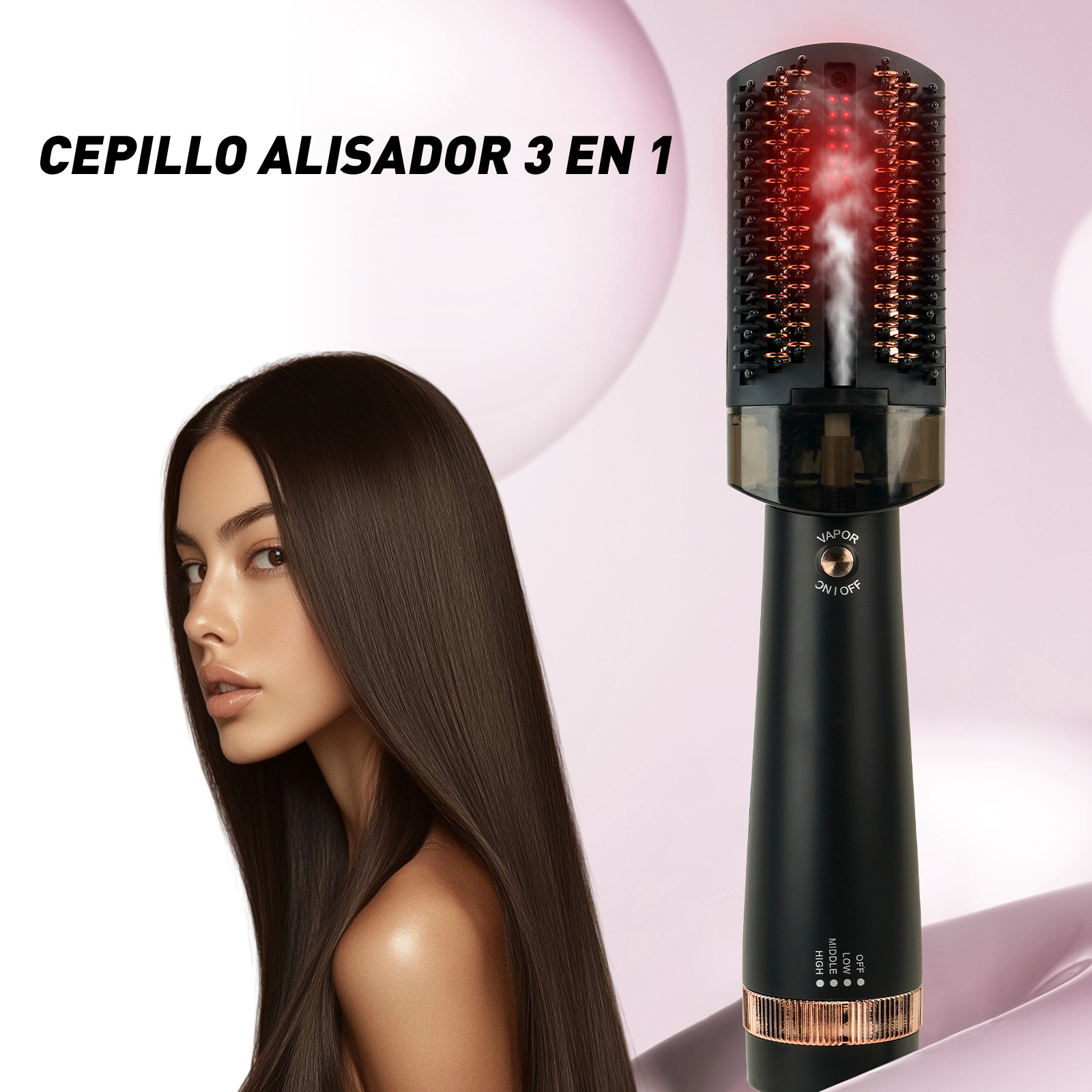 Tu Peine de Vapor para el Hogar | Con Luz de Cuidado para un Alisado | Deja el Cabello Liso y con: retailer-supplied image