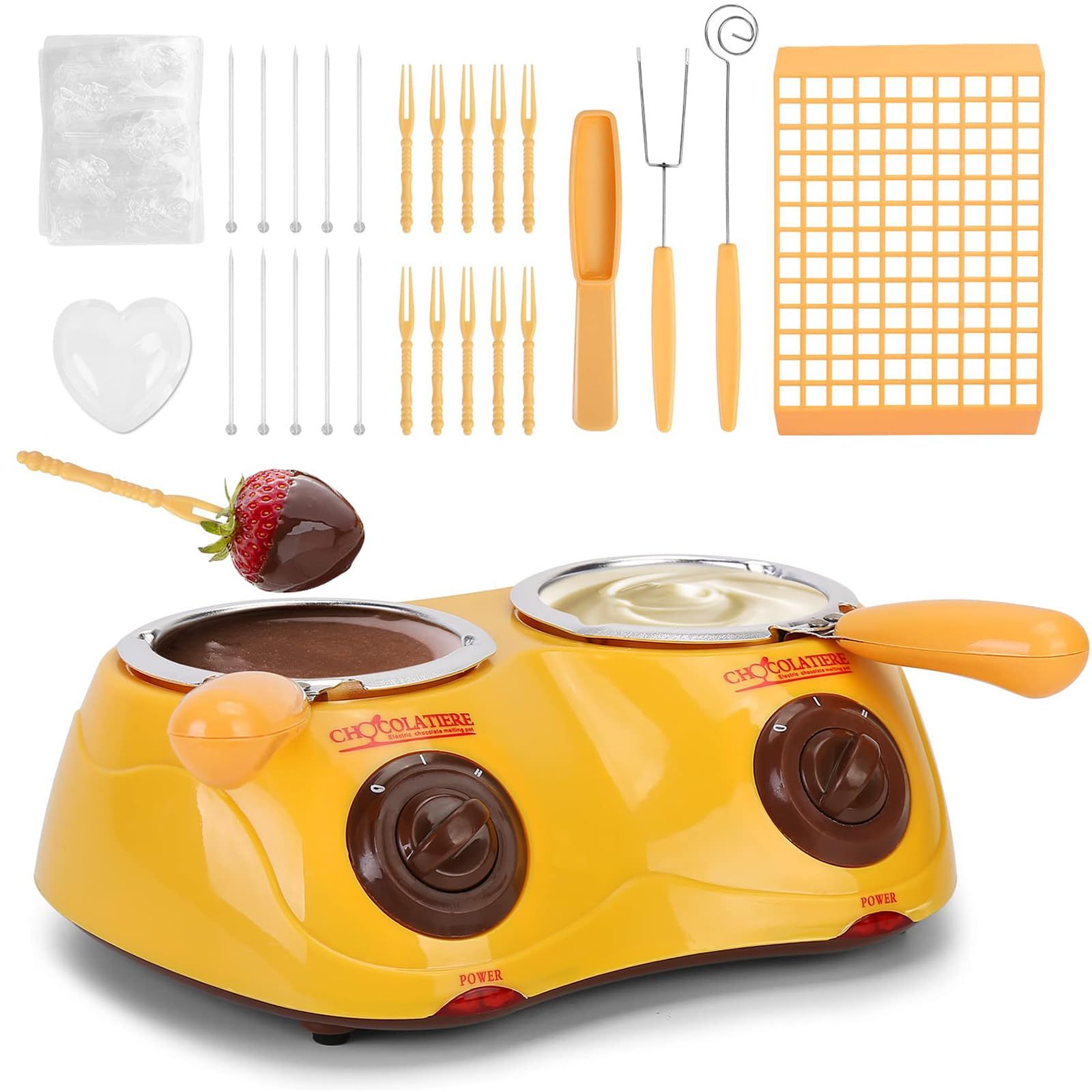 TEMU Juego Doble, Derretidor de Cocina con Accesorios DIY, Fondue Caramelo Leche Queso con Temperatura Ajustable